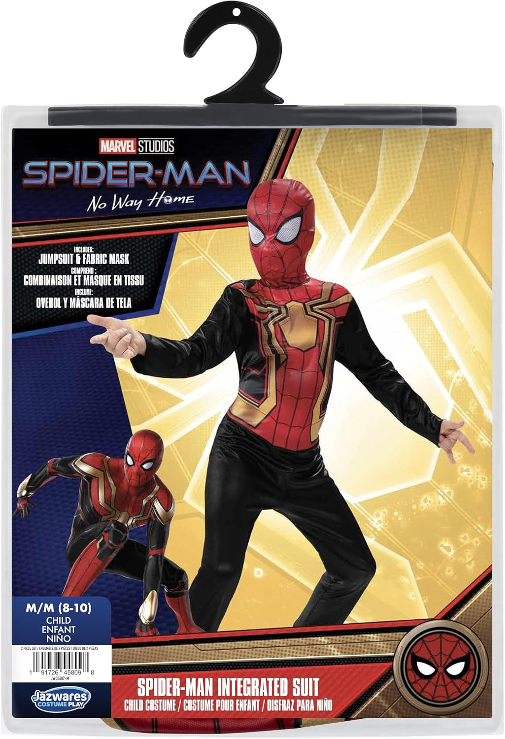 Marvel Integrated Spider-Man Official Youth Halloween Costume - Premium Quality Printed Jumpsuit with Pull on Fabric Mask