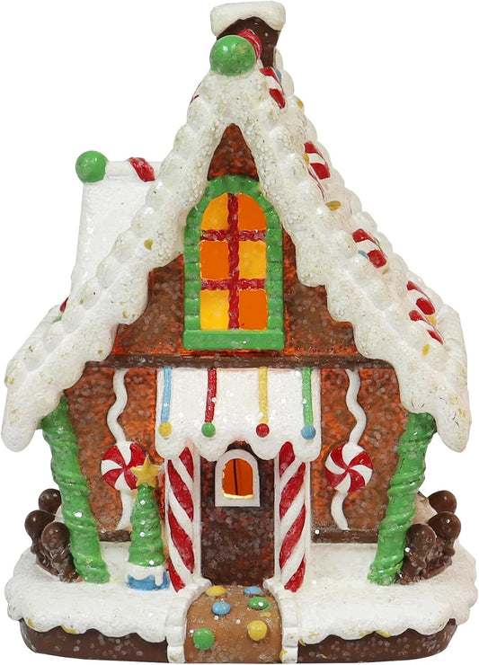 6.22”H Gingerbread Village House - LED Lights, Battery Operated Christmas Village - Hand-Painted Resin Polyresin