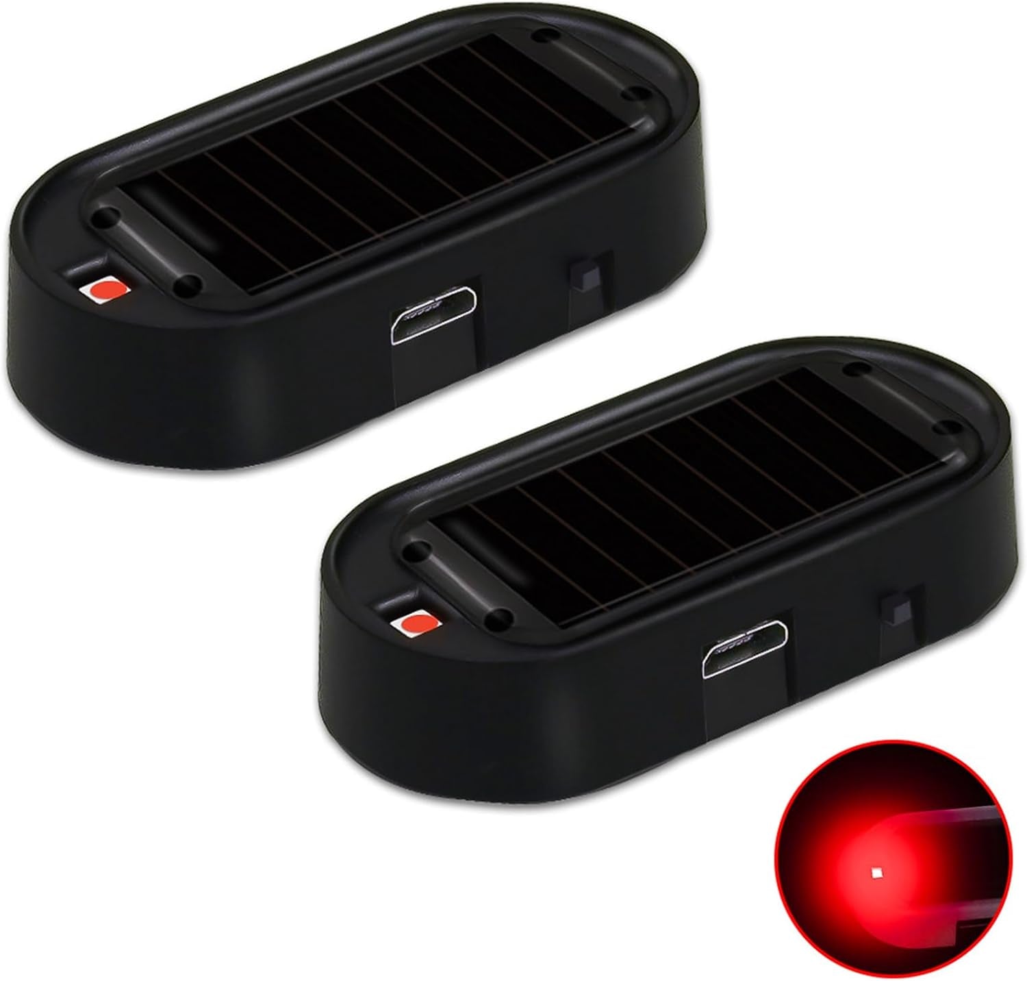 Car Solar Power Simulated Dummy Alarm，New Model&Brighter & Clearer，Anti-Theft LED Flashing Security Light Fake Lamp with USB Charger Port，2Pcs (Red & Blue) TRUCK DRIVER