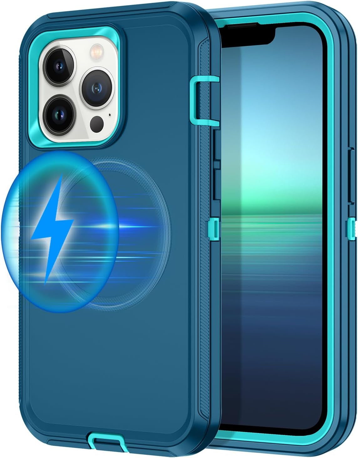 For Iphone 16E Case [Compatible with Magsafe] Shockproof 3-Layer Full Body Protection [Without Screen Protector] Rugged Heavy Duty Cover Case for Apple Iphone 16E 6.1",Turquoise