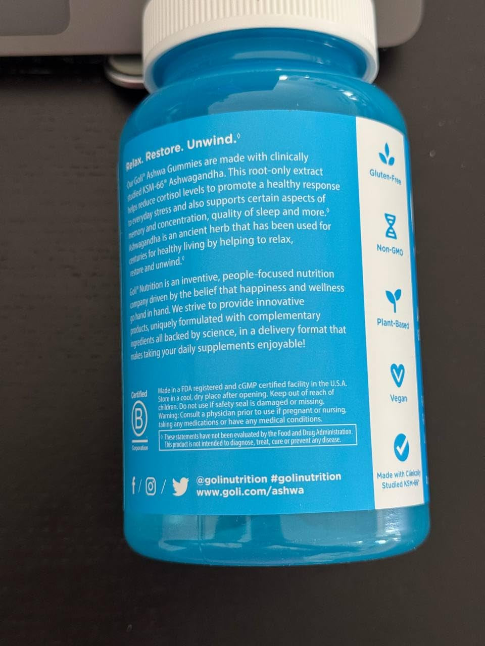 Ashwagandha & Vitamin D Gummy - 60 Count - Mixed Berry, KSM-66, Vegan, Plant Based, Non-Gmo, Gluten-Free & Gelatin Free Relax. Restore. Unwind, Pack of 1 TLBH