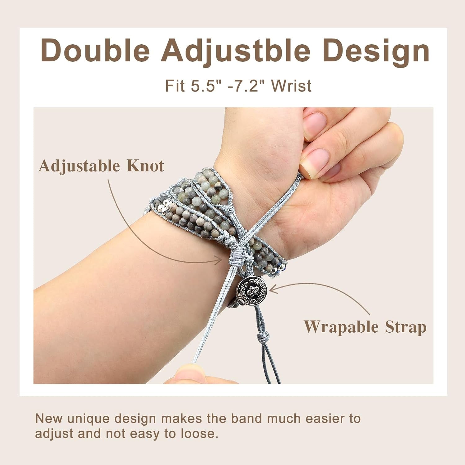 Boho Beaded Watch Band Women Compatible with Apple Watch 42Mm 44Mm 45Mm 46Mm 49Mm Grey Bead Stone Bracelet Adjustable Handmade Braided Strap for Iwatch Series 10/9/8/7/6/5/4/3/2/1/Se/Ultra 1 2