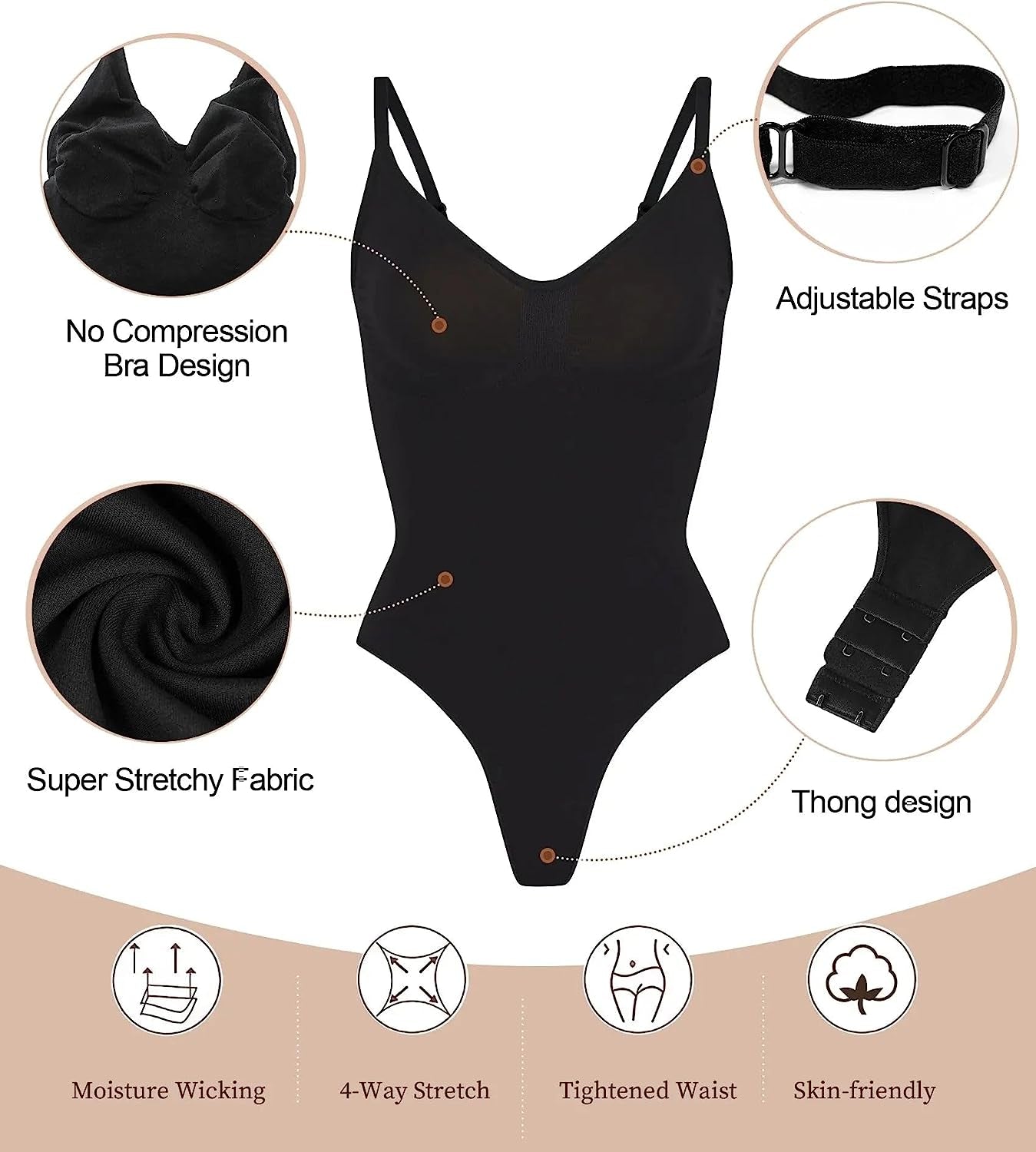 Women'S Shapewear Bodysuit Tummy Control Body Shaper Seamless Sculpting Snatched Waist Body Suit