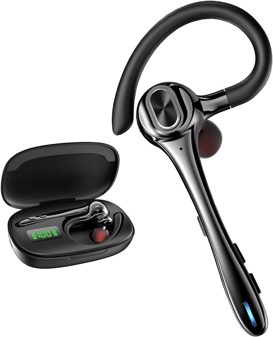 Earbuds Wireless Earpiece Bluetooth Headset with Noise Canceling Mic 160H Standby Time Hands Free Earphones Single Ear Headphone for Iphone Android Samsung Cell Phones PC TV Computer Game Trucker Work TRUCK DRIVER