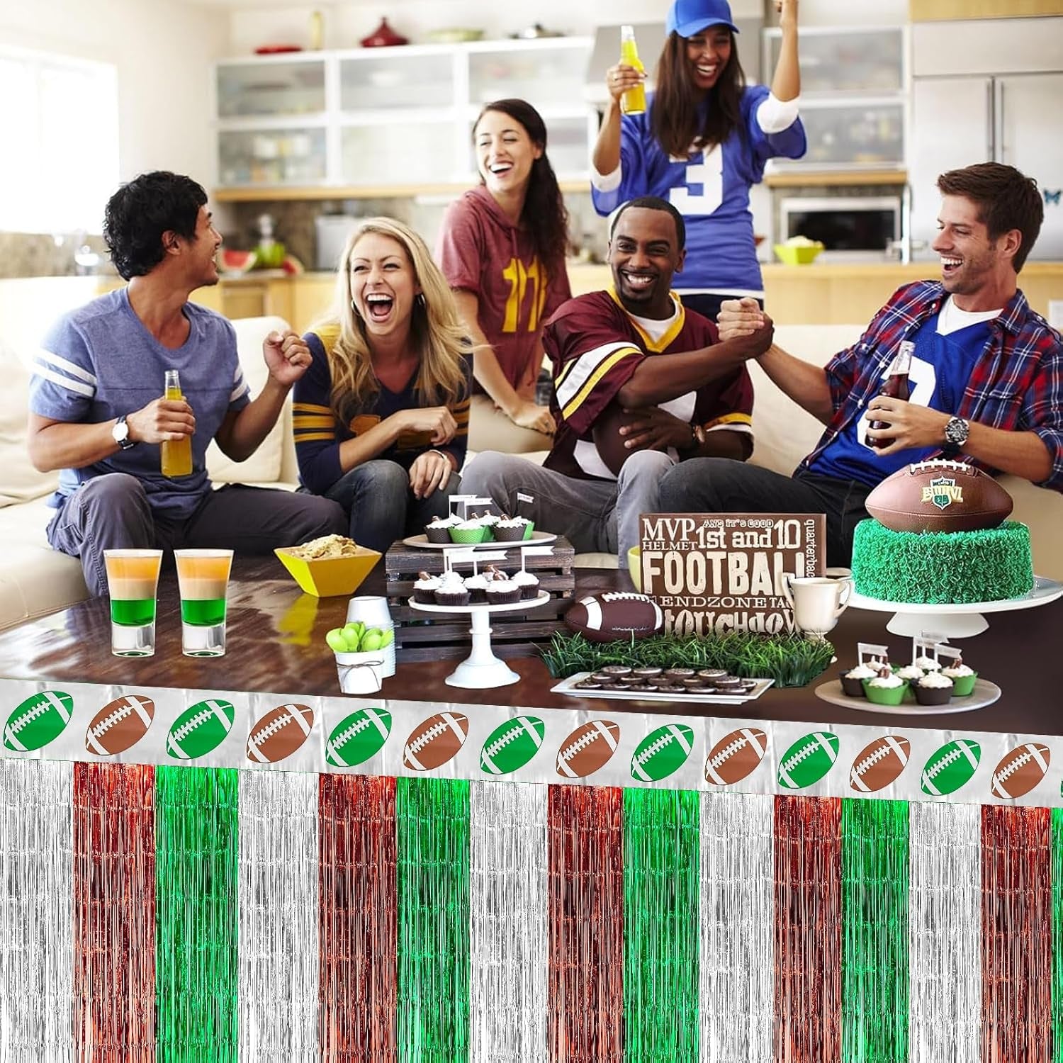 Superbowl Football Party Decorations Foil Fringe Garland Tinsel Streamers: 2 Pack 39 Haning Backdrop Banner Table Skirts Parade Floats Sunday Night Football Game Day Photo Booth Birthday Party Decor
