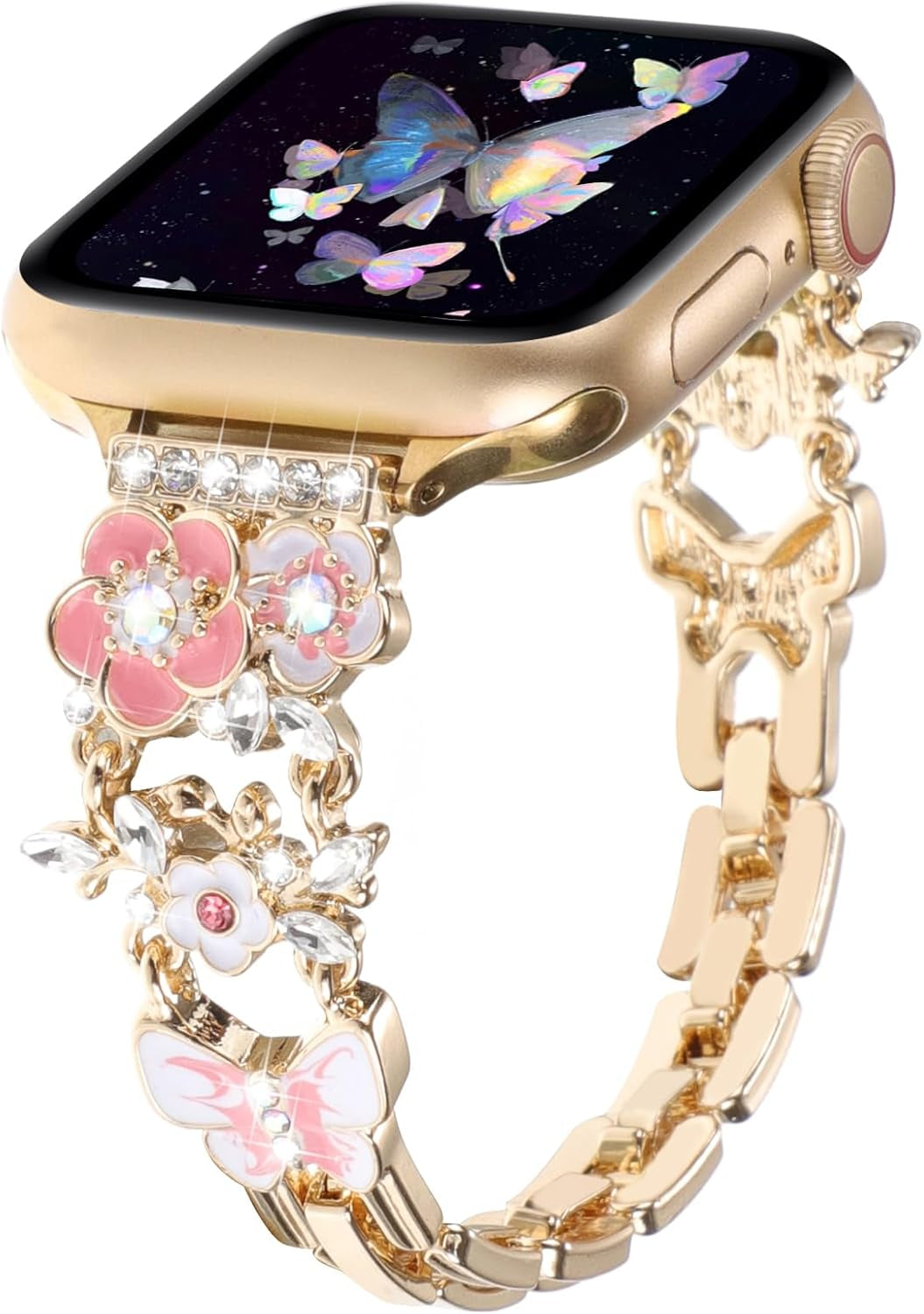 Bling Bracelet Band Compatible with Apple Watch Bands for Women 46Mm 40Mm 41Mm 38Mm 44Mm 45Mm 42Mm 49Mm, Cute Cartoon Dressy Jewelry Charm Metal Strap for Iwatch Ultra 2 Series 10/9/8/7/6/5/4/3/2/1/SE