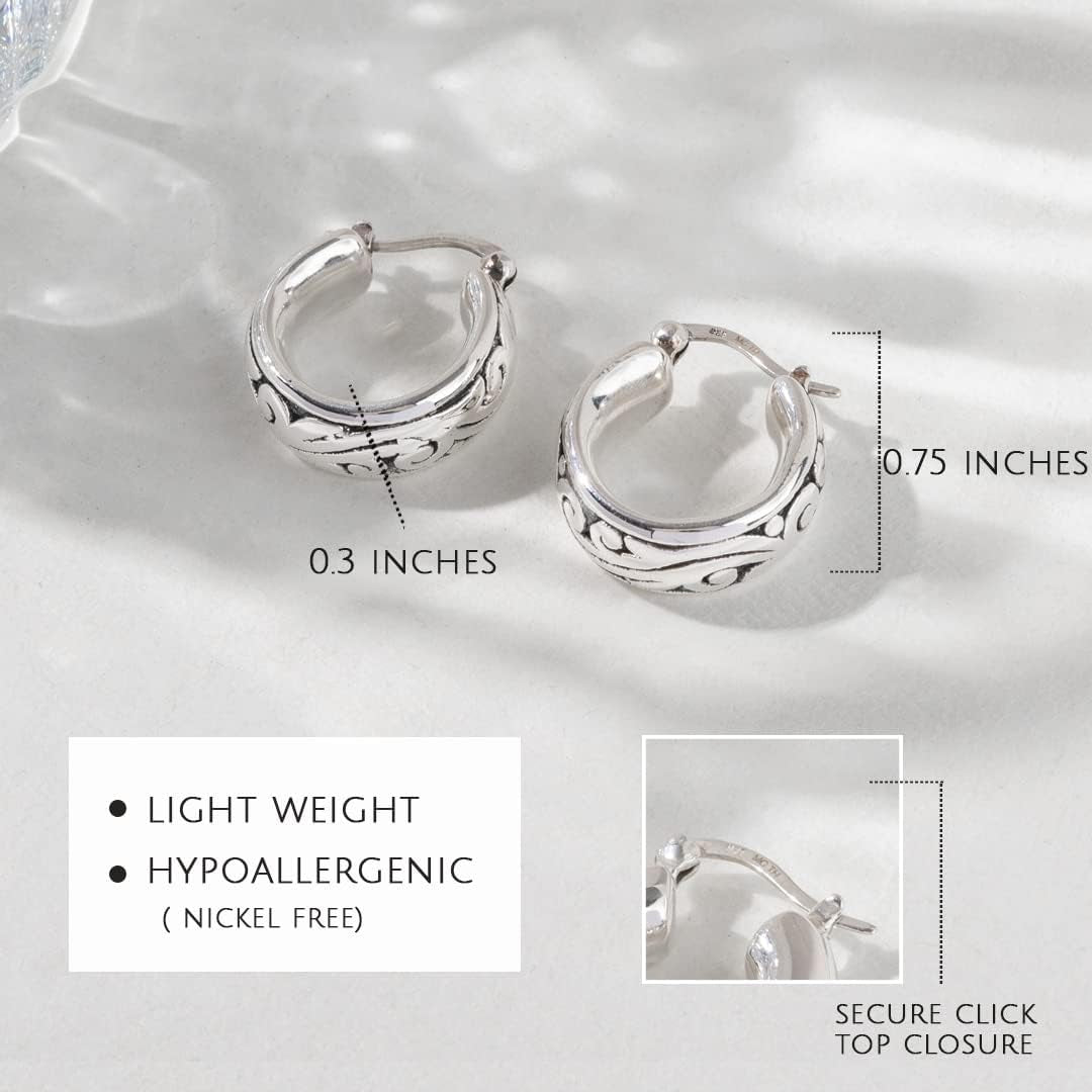 Sterling Silver Lightweight Click Top Hoop Earrings in Various Styles