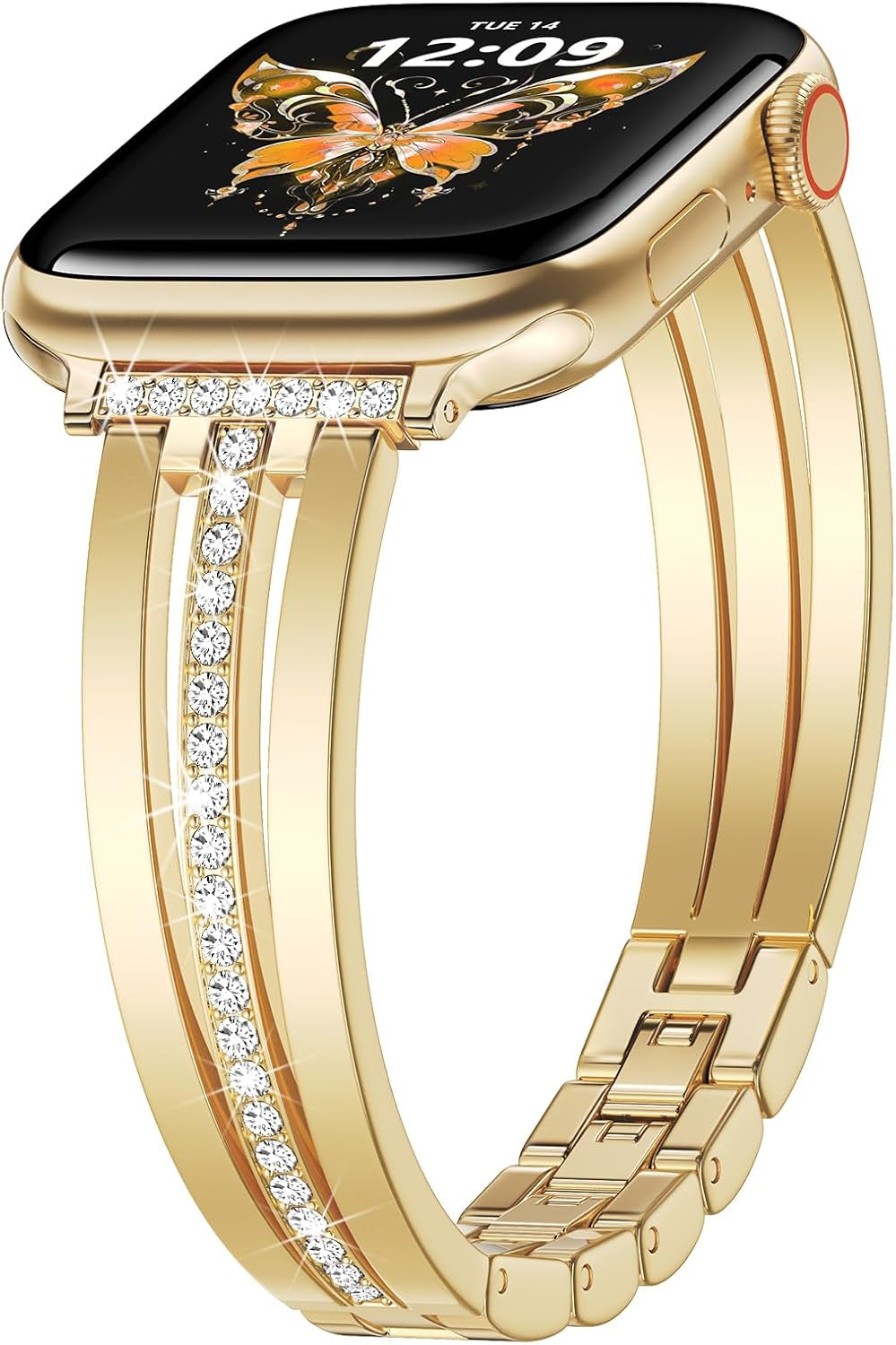 Compatible for Apple Watch Band 38Mm 40Mm 41Mm 42Mm 44Mm 45Mm 46Mm 49Mm Series 10 9 8 7 SE Ultra Women, Slim Metal Dressy Jewelry Bracelet with Bling Diamond for Iwatch Series 6/5/4/3/2/1