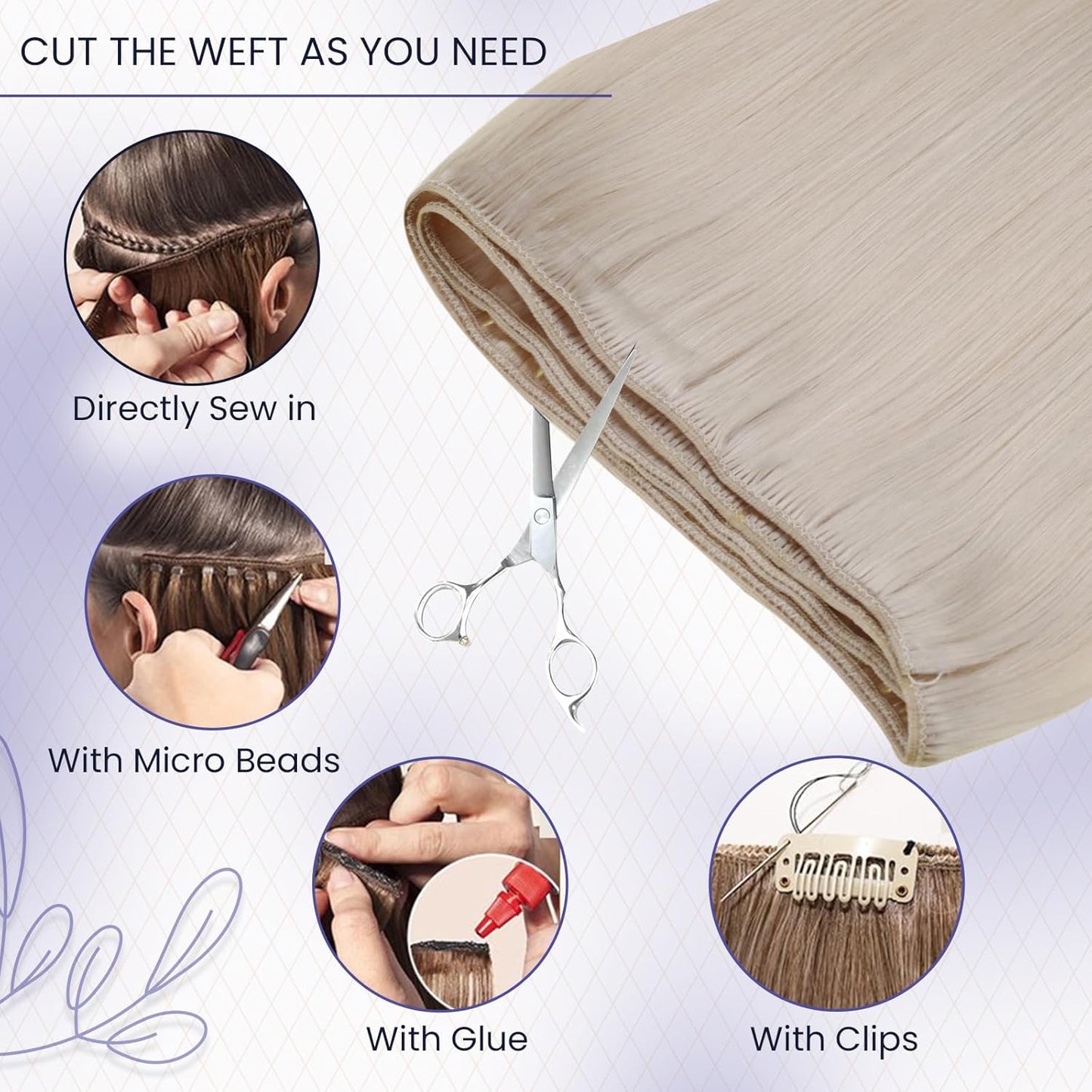 Sew in Hair Extensions Real Human Hair 24 Inch 120G Blonde Weft Hair Extensions Platinum Blonde Hand Tied Human Hair Extensions Sew in Weft Hair Extensions for Women #60