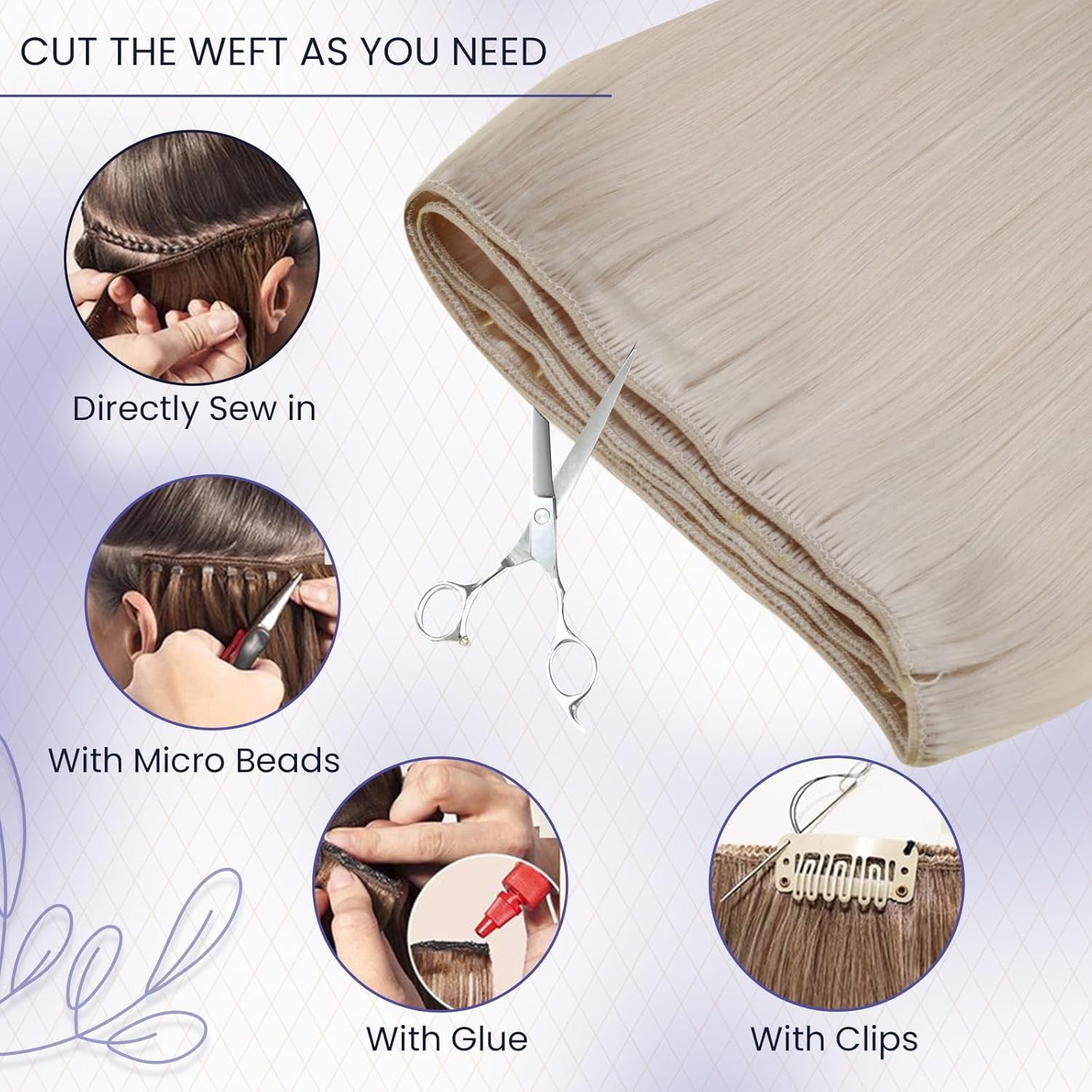 Sew in Hair Extensions Real Human Hair 24 Inch 120G Blonde Weft Hair Extensions Platinum Blonde Hand Tied Human Hair Extensions Sew in Weft Hair Extensions for Women #60