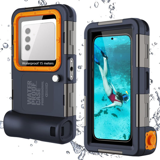 Waterproof Case[50Ft/15M],Phone Size4.7-4.9Inch(Volume Button on Right), Universal Professional Diving Case for Samsung Galaxy S25/S24/S23/Ultra/Huawei/Xiaomi Android Series, Blue-Orange
