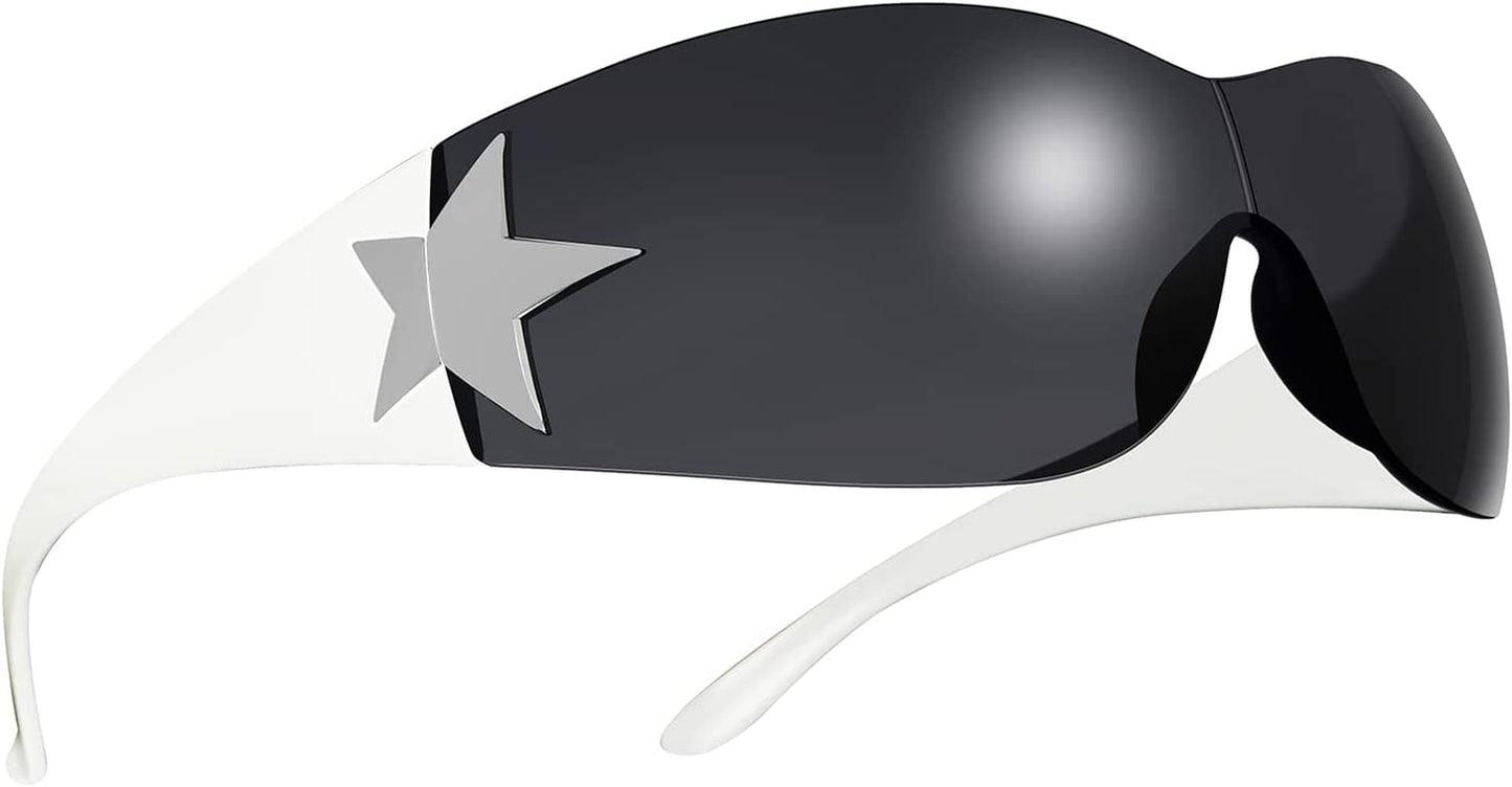 Rimless Y2K Sunglasses for Women Men,Trendy Shield Wrap around Sunglasses Oversized Fashion Frameless Sun Glasses