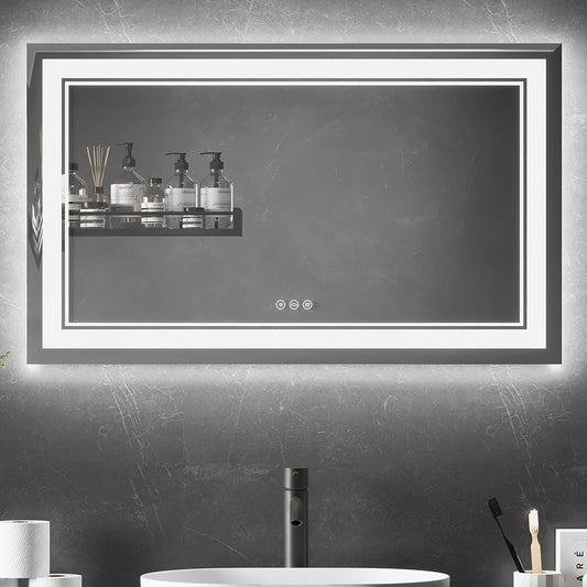 40"X24" LED Bathroom Mirror, Front and Backlit Smart Mirror, LED Mirror for Bathroom with 3 Colors, Vanity Mirror with Lights, Anti-Fog Wall Mounted, Dimmable Touch Switch Control, Memory