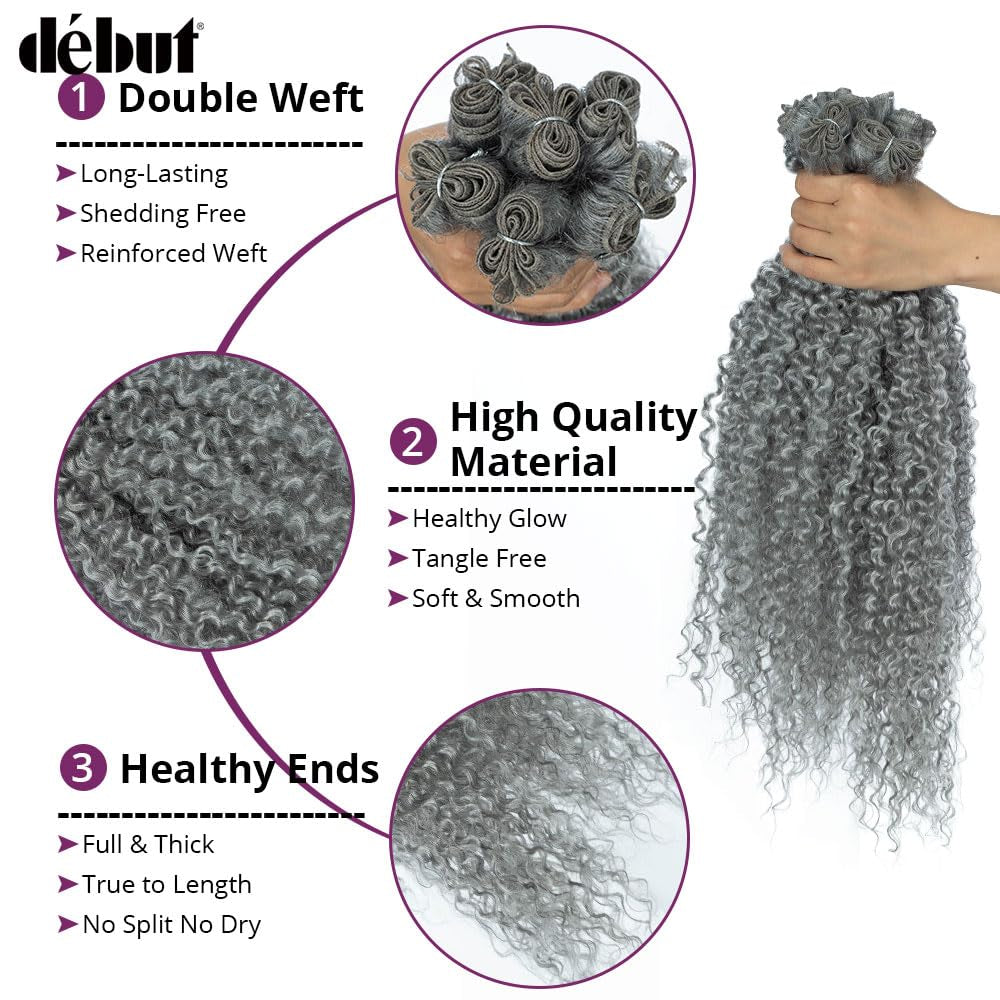 Synthetic Hair 7Pcs Kinky Curly 22 24 26 Inches Gray 6 Bundles Tight Curly Hair with 1Pc Crochet Hair for Black Women Grey Color