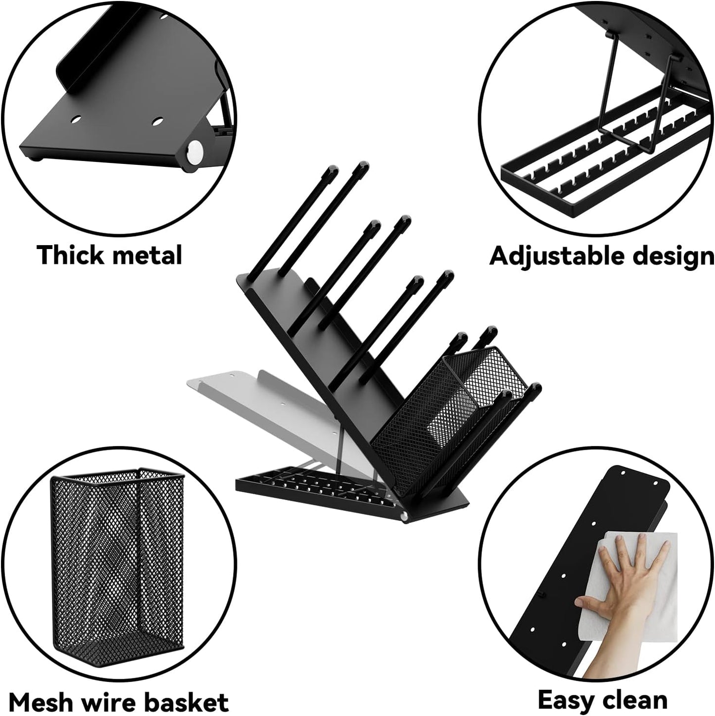 Cup and Lid Holder - Adjustable Coffee Cup Holder Organizer 4 Compartment Disposable Cup Dispenser with Mesh Basket for Coffee Pod Straw Storage Metal (Black)