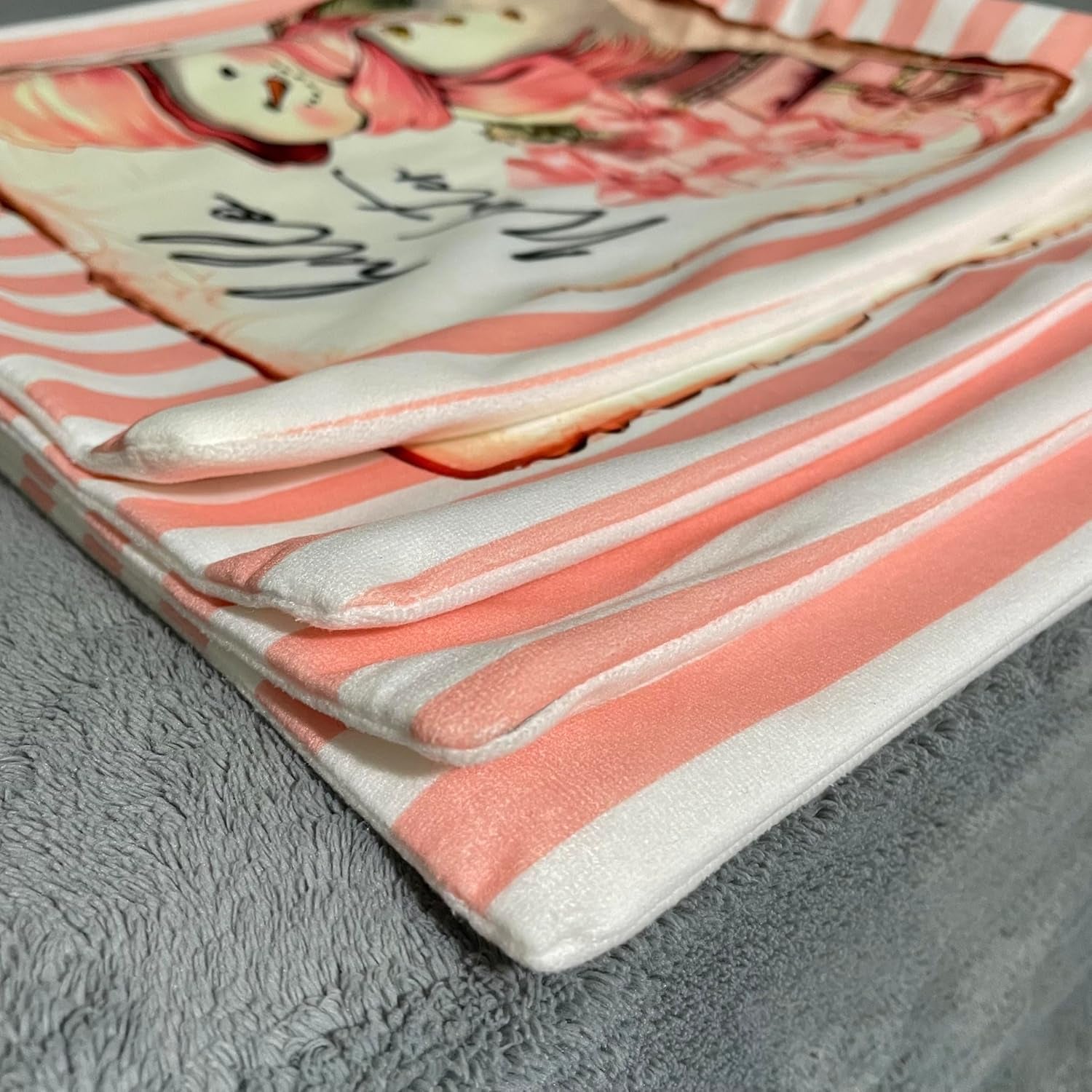 Christmas Pillow Covers Pink 18X18 Set of 4, Soft Short Pile Velour Holiday Throw Pillow Cover, Pink Christmas Decor Christmas Decorations Santa Claus Decor Cushion Cover for Home Sofa