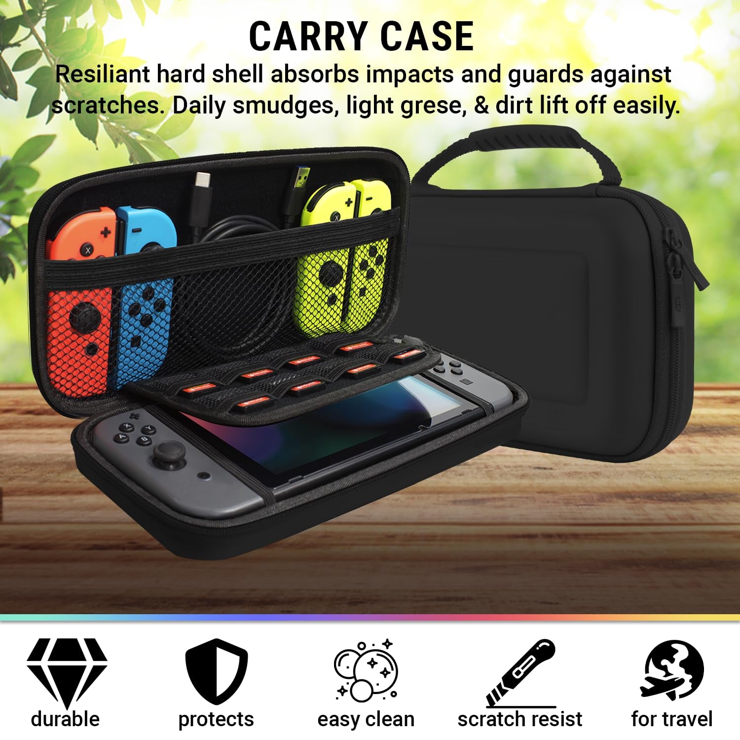 Switch Accessories Bundle -  Essentials Pack for Nintendo Switch OLED Case & Screen Protector , Grip Case, Games Holder, Headphones - Classic Black Edition