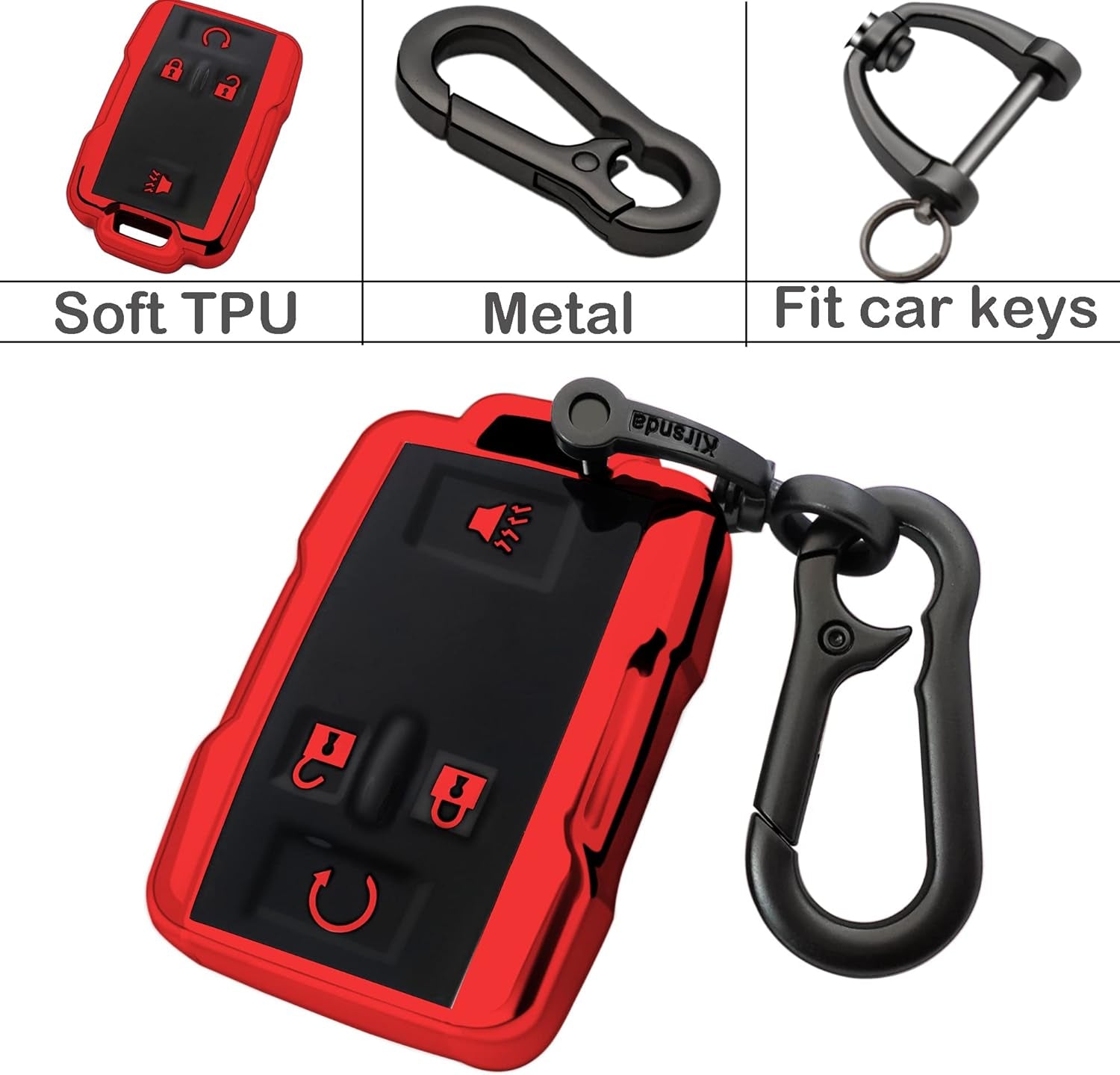 For Chevrolet Key Fob Cover Case with Keychain,Soft TPU Key Shell/Skin,4-Buttons Fit GMC Chevy Colorado Silverado Suburban Tahoe Silverado Remote Key Vehicle Accessories(Red)