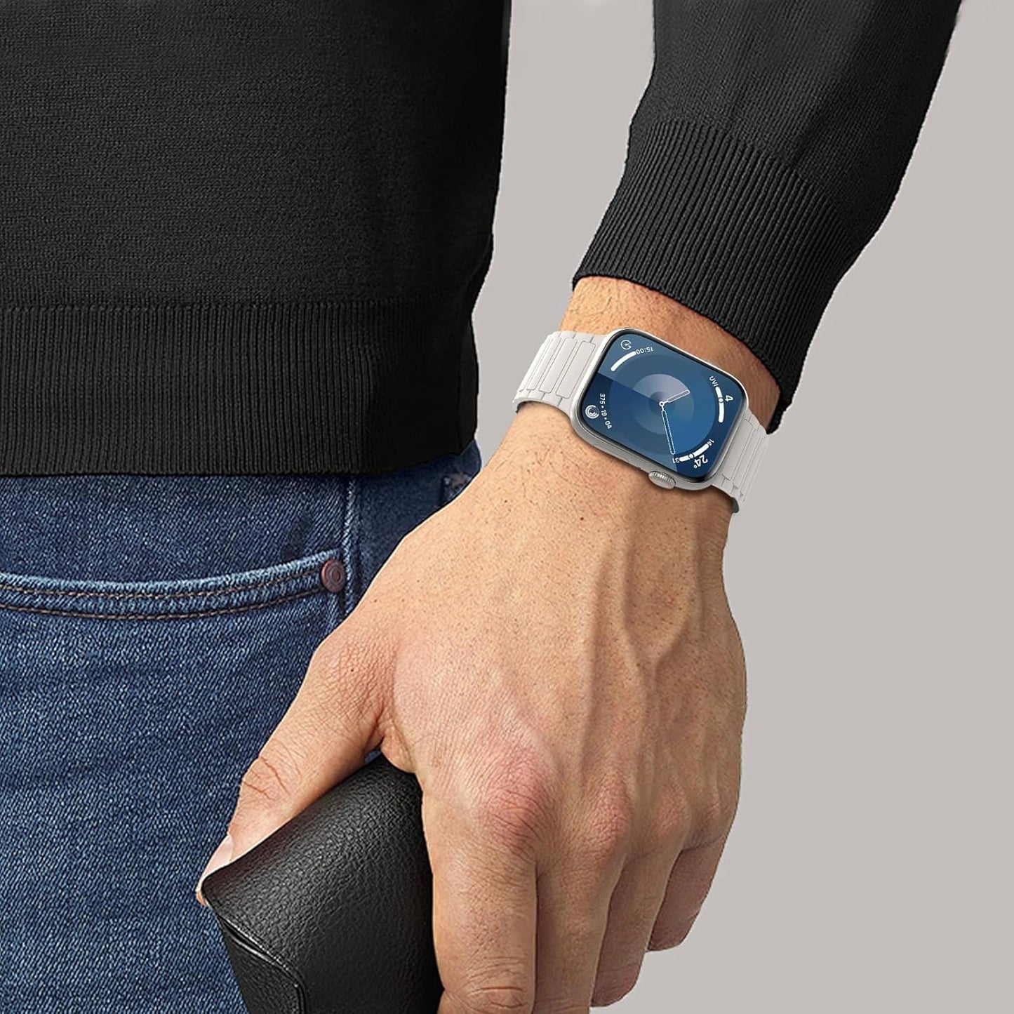 Magnetic Band Compatible with Apple Watch Series 10 9 8 7 6 5 4 3 2 1 SE, Strong Magnet Link Sporty Wristband Strap for Iwatch 38/40/41Mm, Silicone Replacement Straps for Men Women, Starlight