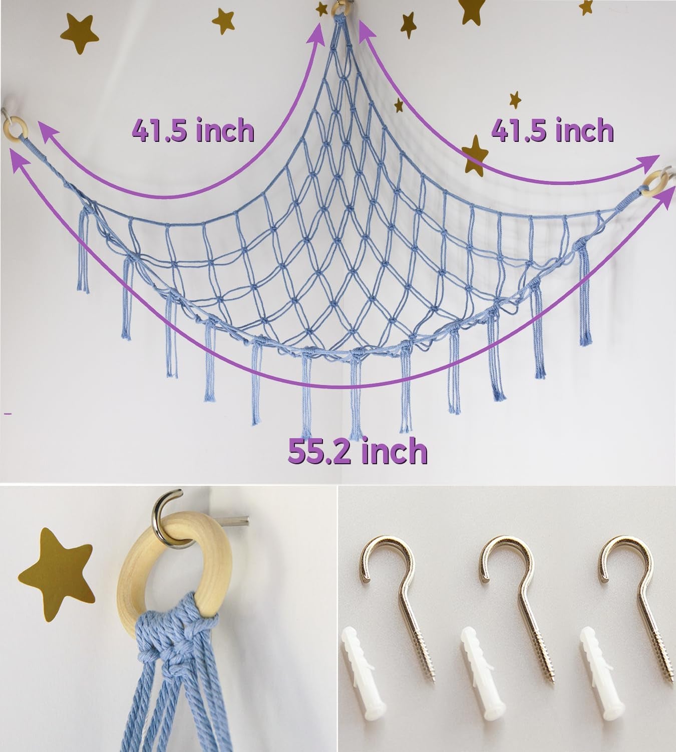 Stuffed Animal Storage Hammock Large Toy Hammock Net for Stuffed Animals Corner - Blue Plush Stitch Stuff Huggy Wuggy Toy Storage Room Decor