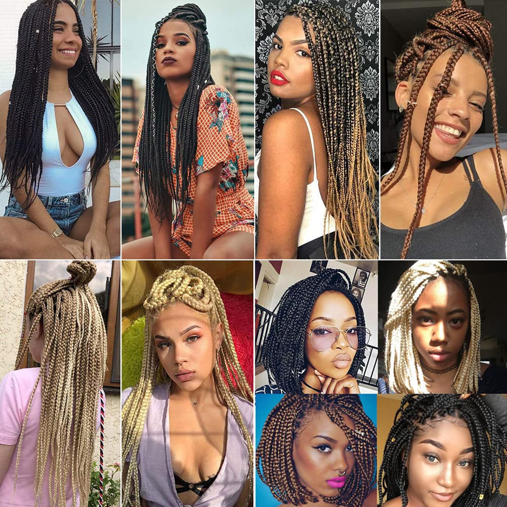 Crochet Box Braids Hair Pre Looped Goddess Box Braids Crochet Braiding Hair 7 Packs Crochet Box Braids 3X Box Braids Crochet Hair (14 Inch, 1B)