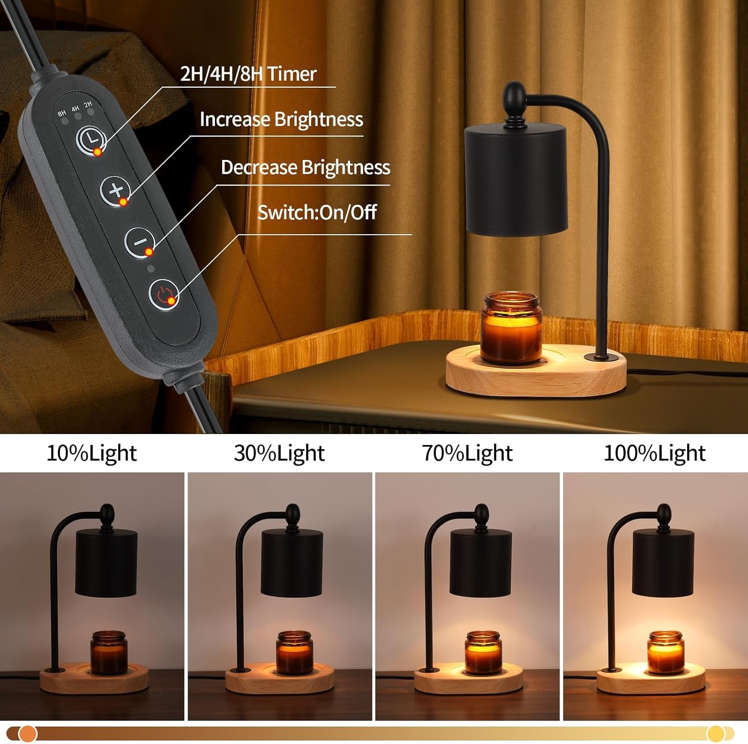 Candle Warmer Lamp with Dimmer and Timer,Black Electric Candle Wax Melt Warmer with 2 Bulbs Home Decor for Women Gifts New Home Jar Candles