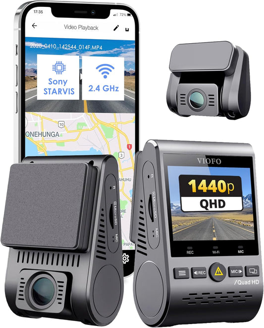 Dual Dash Cam, 2K 1440P 60Fps+1080P 30Fps Front and Rear Dash Camera with Wi-Fi GPS, Parking Mode, Emergency Recording, Super Capacitor, Motion Detection (A129 plus Duo)