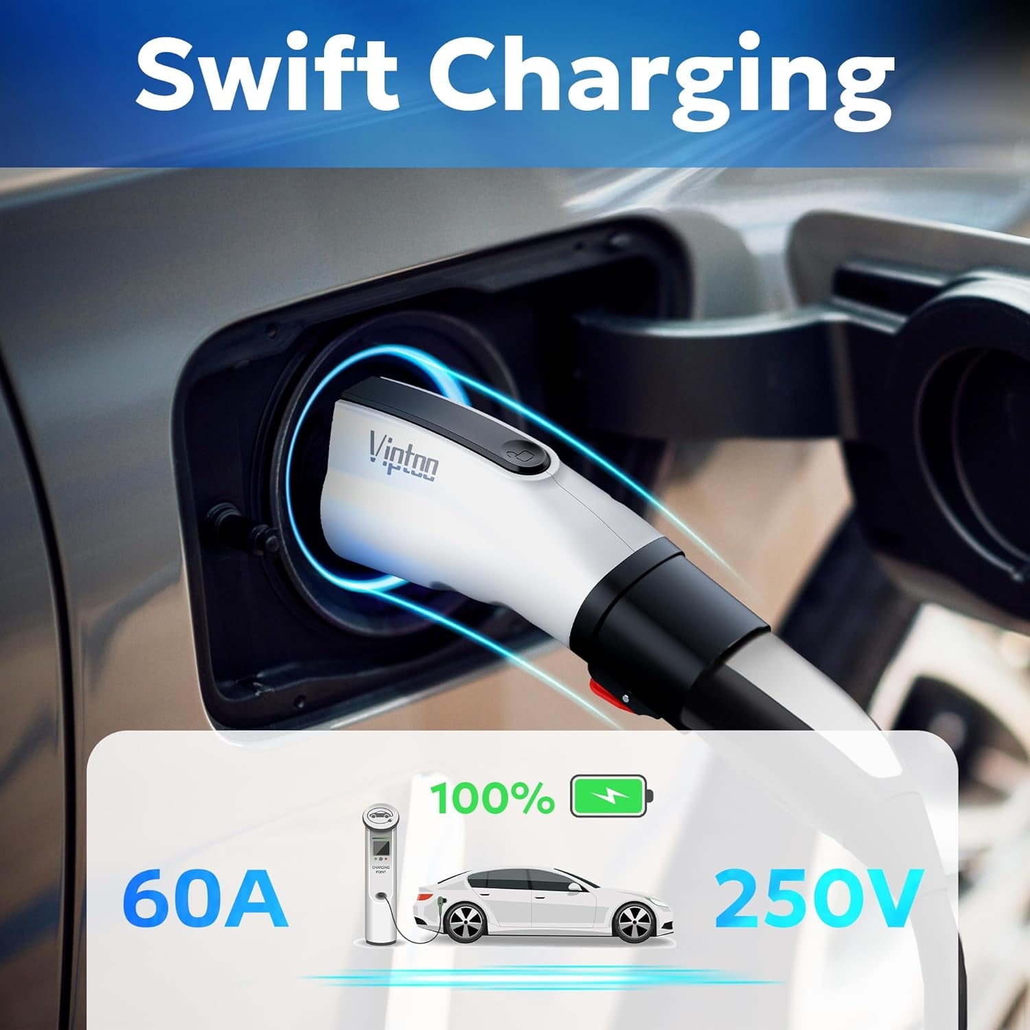 Adapter for Tesla to J1772 EV Charger [Only to J1772], Converter up to 60Amp 250V AC with Press-Safety-Lock, Compatible with Tesla High-Powered Connectors, Destination/Mobile Chargers,White