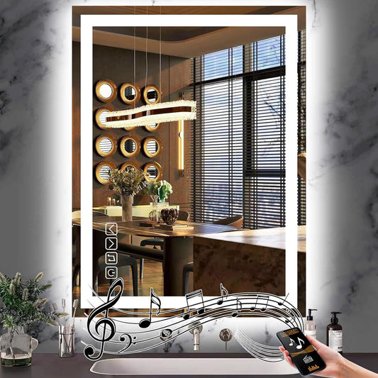 Smart 24 X 32 Inch Lighted Vanity Mirror with Lights 32 Inch Smart LED Mirror for Bathroom Wall LED Mirror anti Fog 3 Color Dimmable 32 Inch Smart Light up Smart Mirror Bathroom