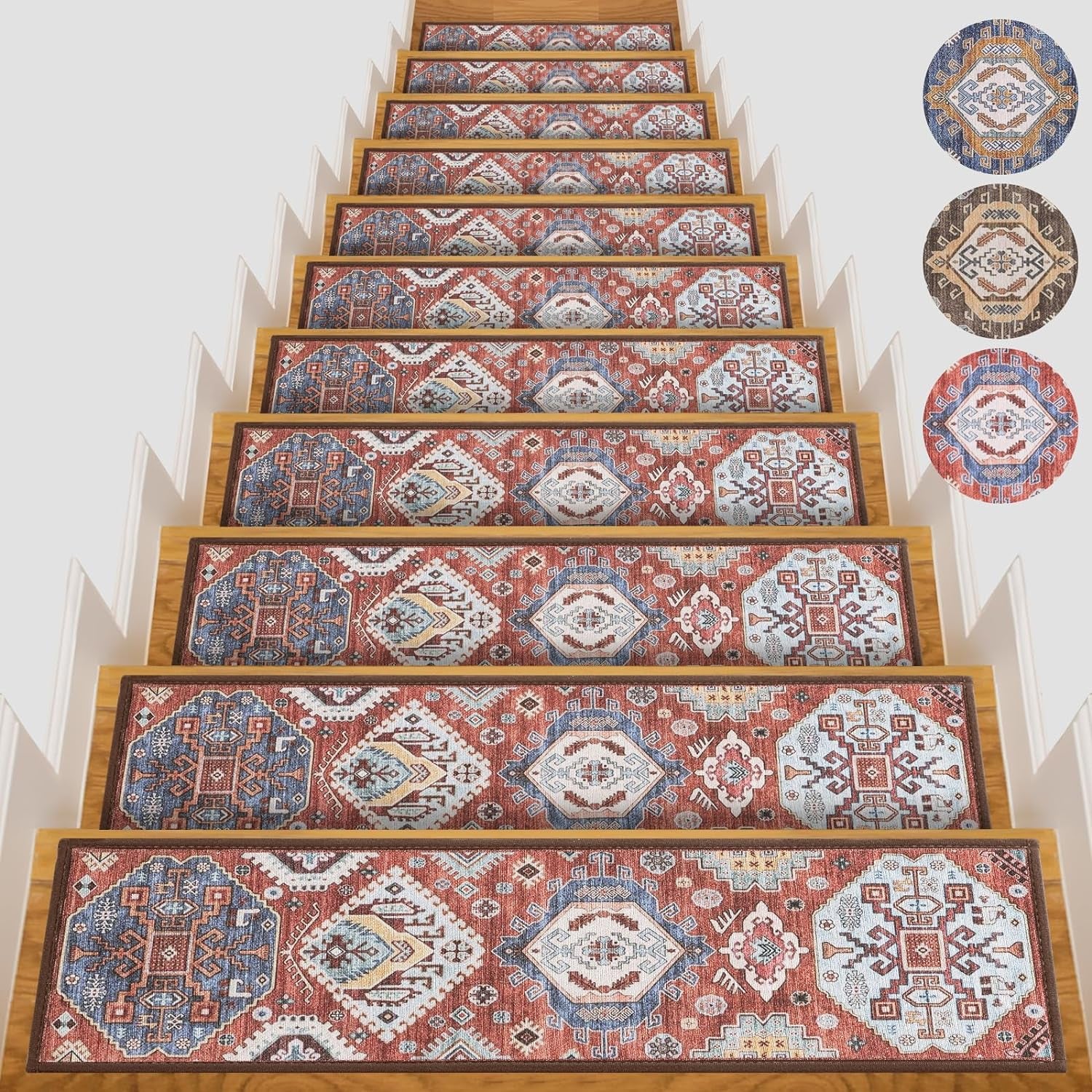 Non-Slip Carpet Stair Treads for Wooden Steps Indoor Set of 15 Pack 8" X 30" Peel and Stick Reusable Staircase Stair Runners Rugs, Soft Safety for Dogs, Kids & Elders, Stairway Grip, Red