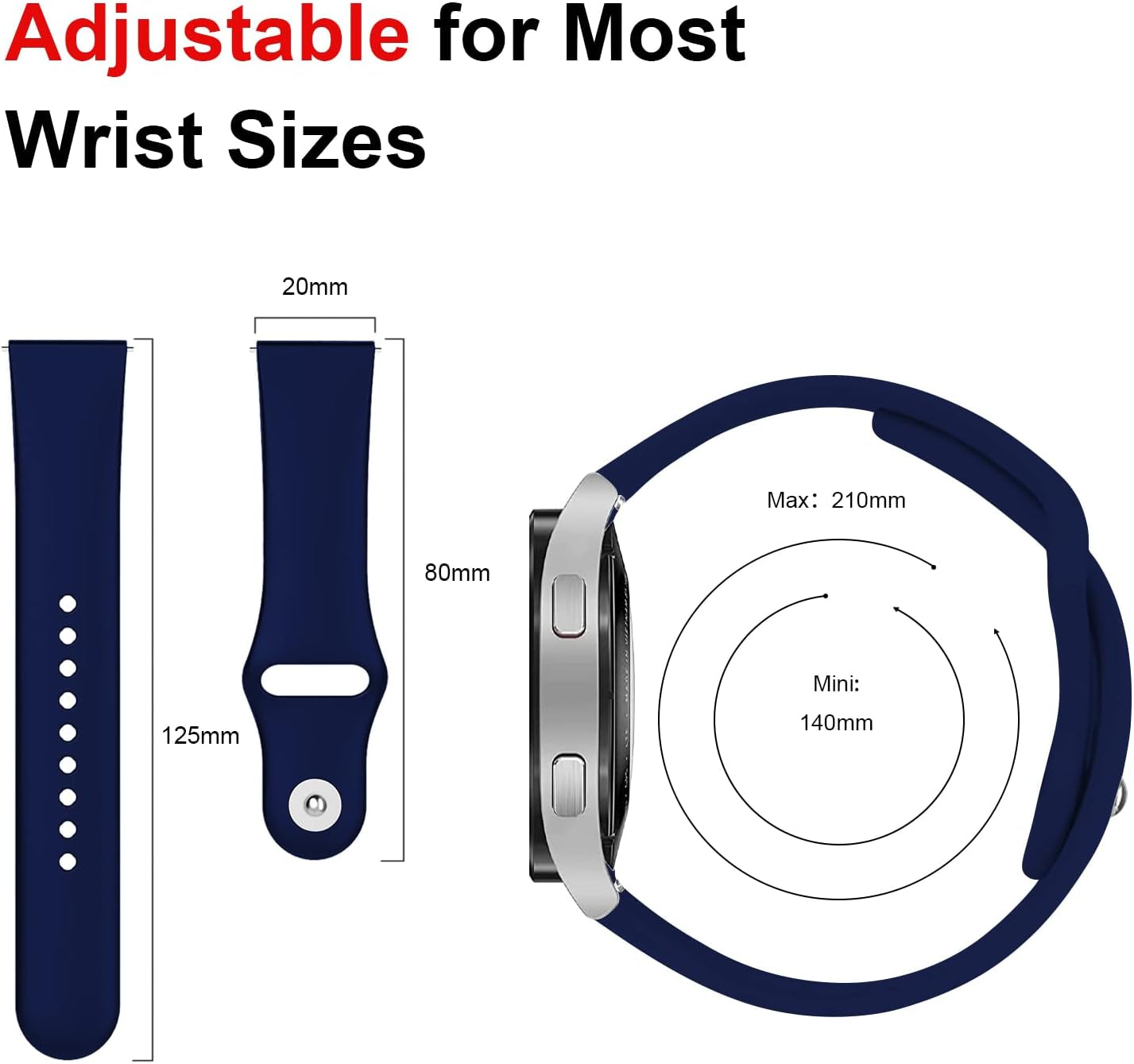 20Mm Silicone Band Compatible with Samsung Galaxy Watch 4/5/6 44Mm 40Mm/Watch 5 Pro 45Mm/Watch 6 Classic 43Mm 47Mm/Active 2/Watch 3 41Mm, Soft Sport Strap Replacement Wristband for Women Men