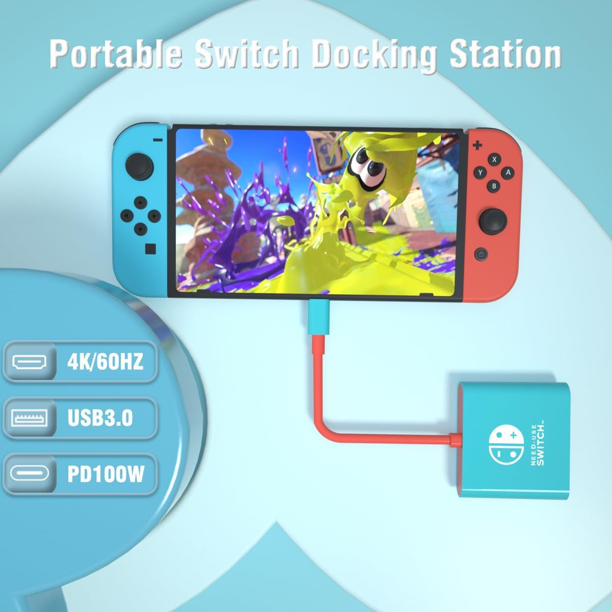 Switch Dock for Nintendo Switch Docking Station, Portable Switch TV Dock Adapter Compatible Nintendo Switch/Oled/Steam Deck Support Switch TV Mode with HDMI2.0, Replacement Travel Dock for Switch
