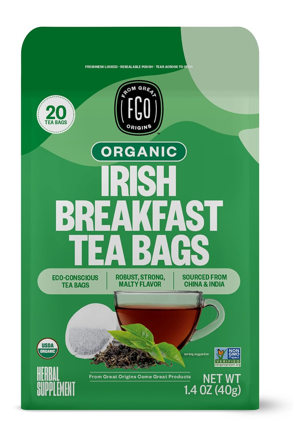 Organic Tulsi Holy Basil Tea, 100 Count, Eco-Conscious Herbal Tea Bags, Resealable Bag, Caffeine Free, Packaging May Vary (Pack of 1) TLBH