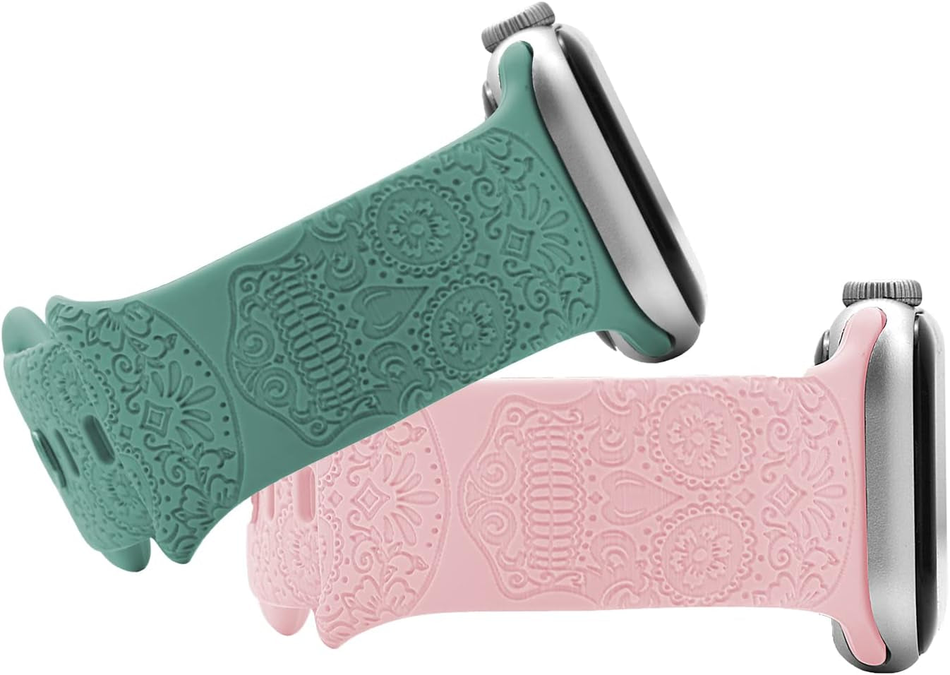 Compatible with Watch Bands 38Mm 40Mm 41Mm 42Mm 44Mm 45Mm,Engraved Skull Silicone Band for Iwatch Series 7/6/5/4/3/2/1/SE