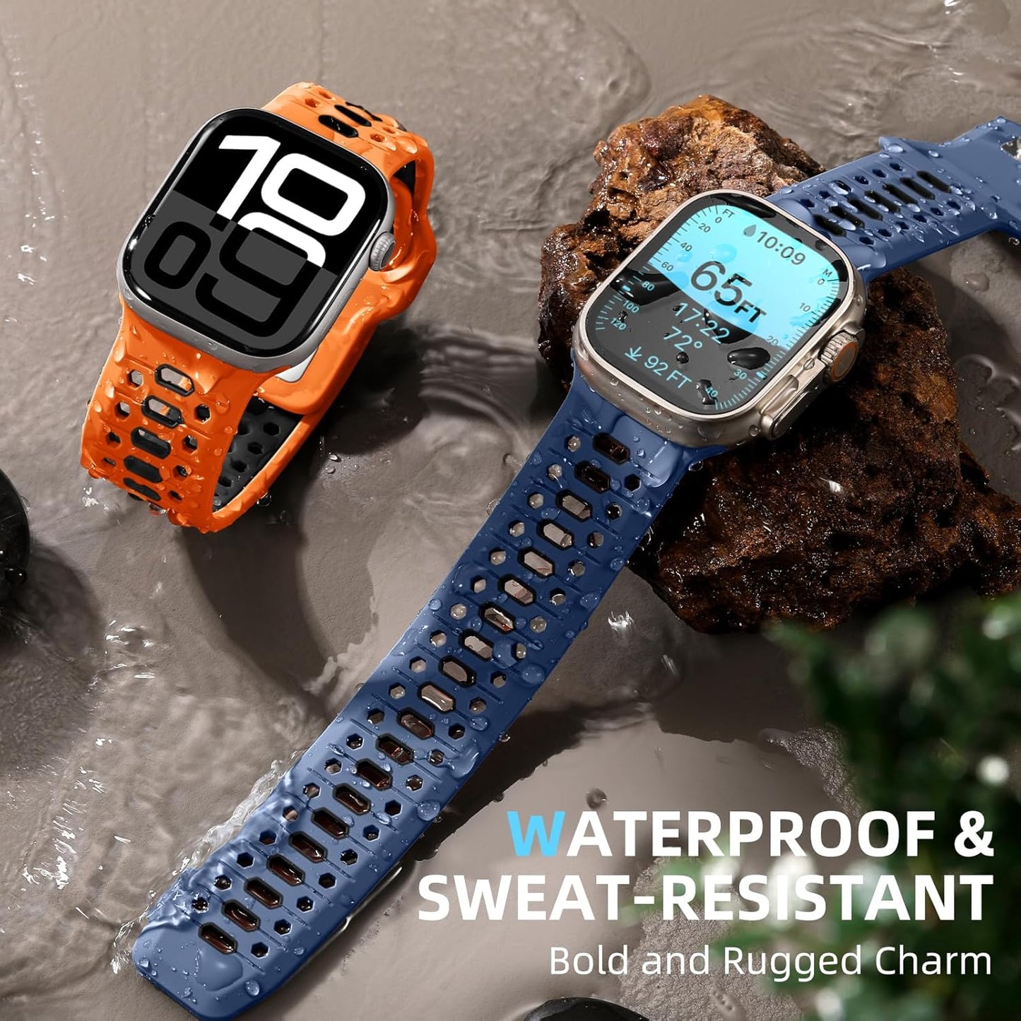 Blue Gray & Black 26MM Width Breathable Silicone Sport Band Compatible with 49Mm Apple Watch Ultra 2/1, 46Mm Series 10, 45Mm Series 9 8 7, 44Mm Series 6 5 4 SE 2/1, 42Mm Series 3 2 1