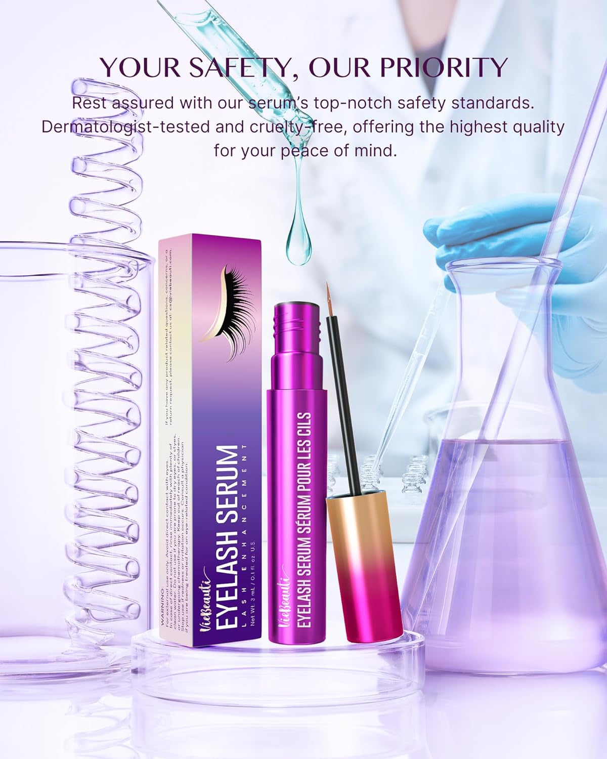 Premium Eyelash Growth Serum: Lash Enhancing Serum with Advanced Formula to Boost Longer Fuller and Thicker Luscious Lashes 0.1 Fl. Oz.