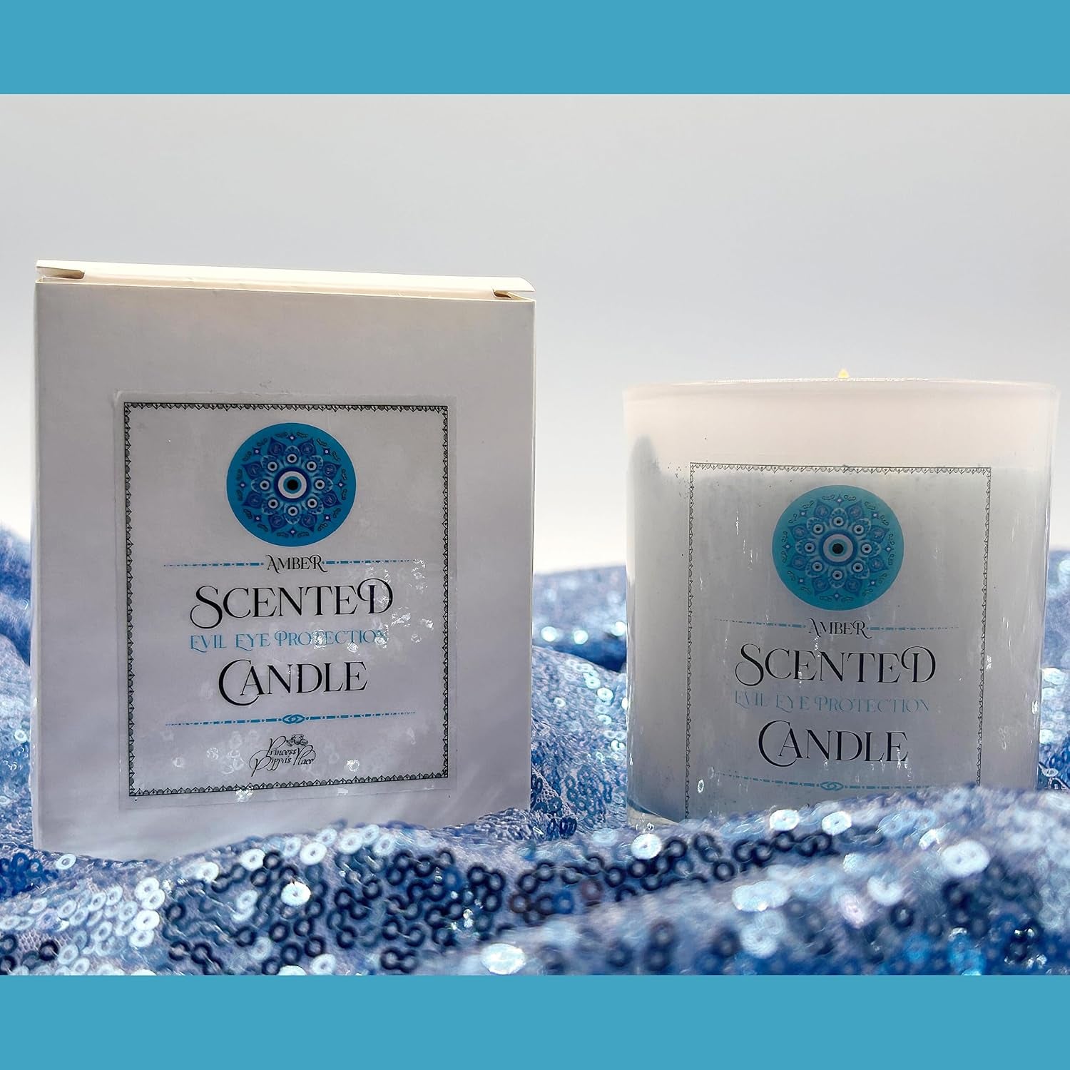 Evil Eye Candle, 10.5 Oz Evil Eye Spiritual Protection Candles with Crystals & Cotton Wick in Glass Jar, Soy Candle, Amber Scented Candles for Relaxing Healing Good Energy Aromatherapy Décor, Pack-1