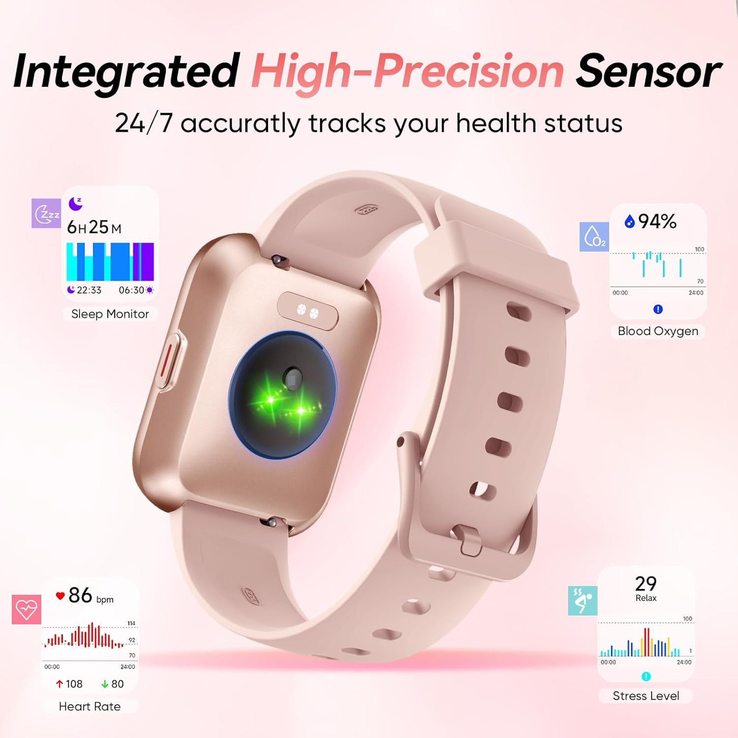Smart Watches for Women, 1.8'' Alexa Built-In Fitness Tracker Watch with Bluetooth Calls, IP68 Waterproof, Heart Rate/Sleep/Spo2 Monitor, 110 Sports Modes Compatible with Android & Iphone