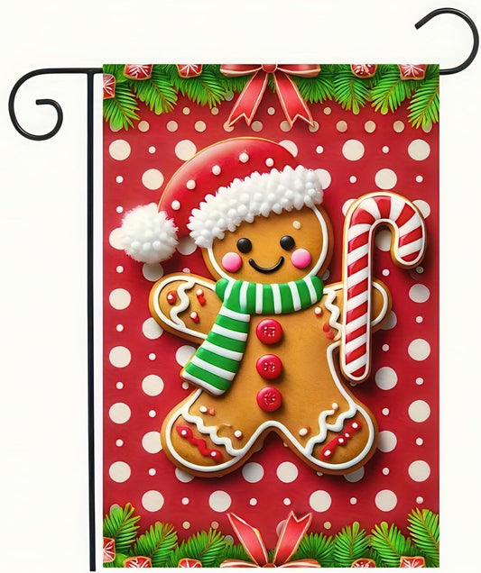 Christmas Garden Flag Gingerbread Man Flag Holiday Yard Banner Christmas Decoration Polyester 12 X 18 Inch Double Sided Small Winter Yard Flag for Outdoor Farmhouse Decoration