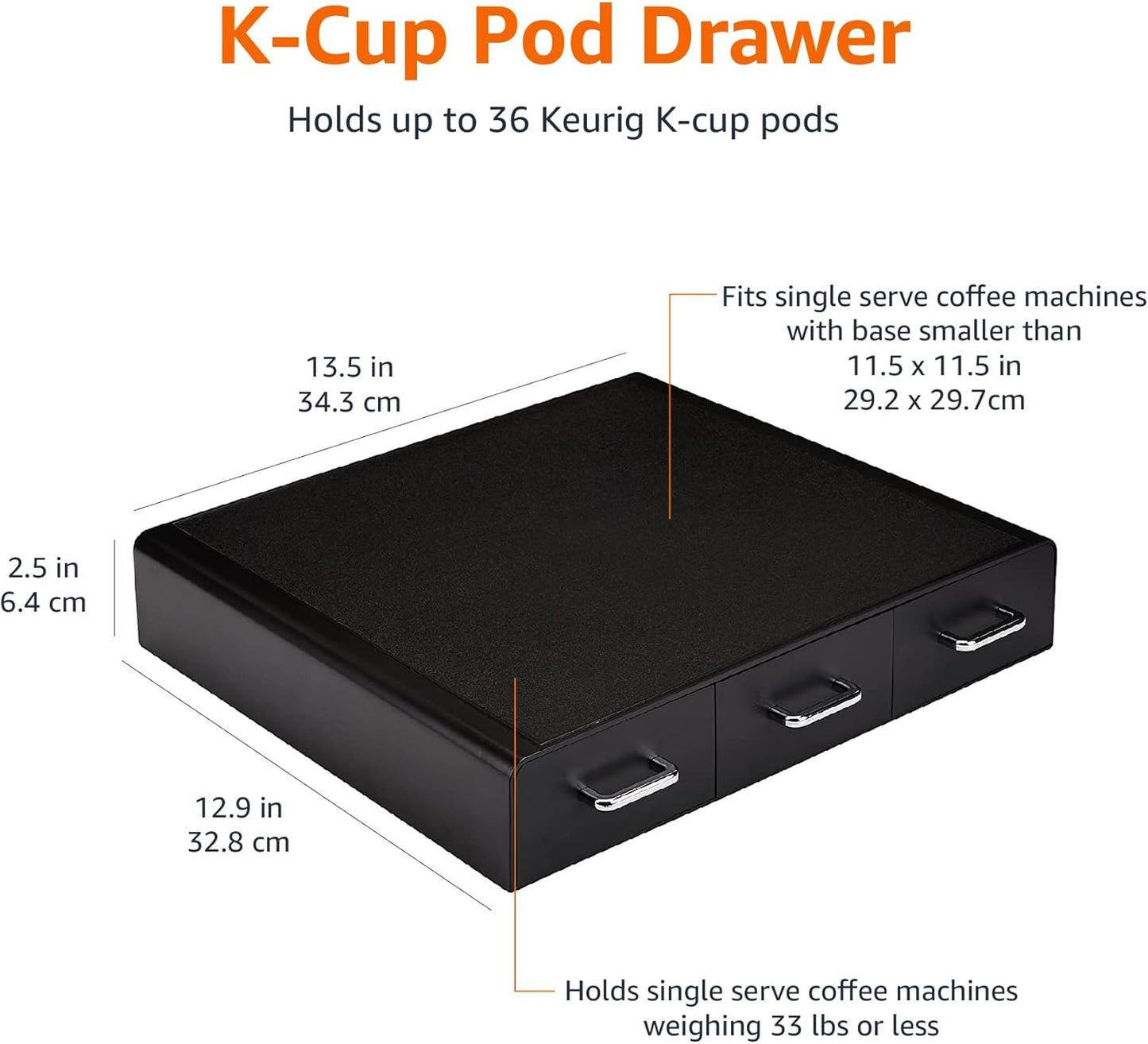 Coffee Pod Storage Organizer Drawer for K-Cup Pods, 36 Pod Capacity, Black