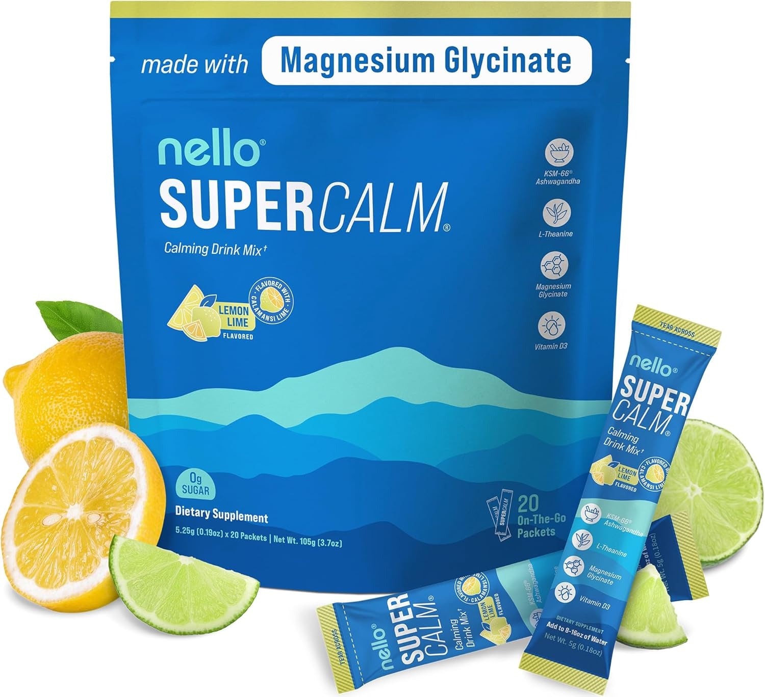Supercalm Drink Mix - Ashwagandha KSM 66, Magnesium Glycinate, L-Theanine, Vitamin D3 - Ashwagandha Root Extract, Magnesium & L-Theanine Supplement - Focus & Support (30 Servings) TLBH