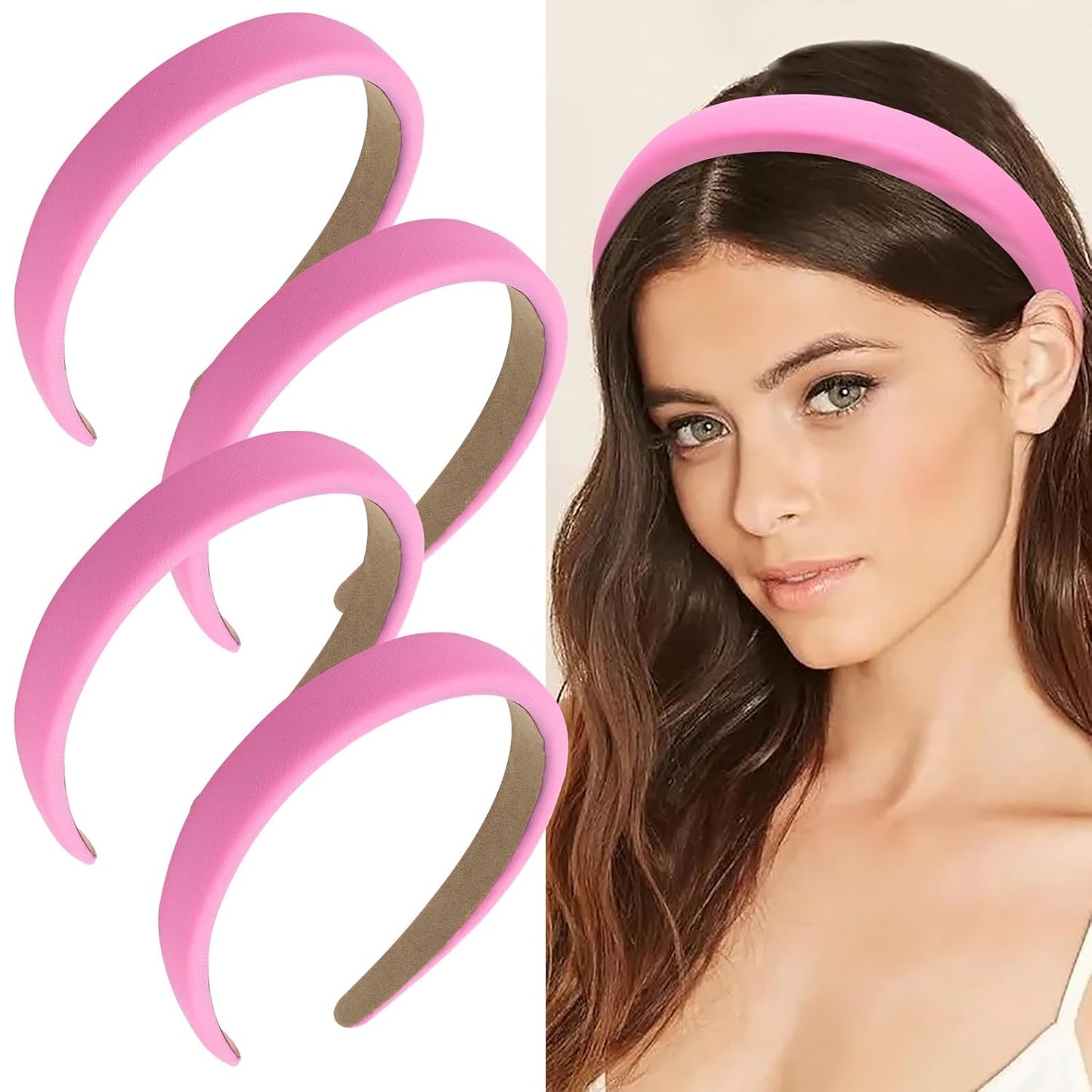Headbands for Women, 4Pcs Padded Headbands Non Slip Soft Thick Comfortable Headbands Cute Brown Black Pink White Fall Headband Aesthetic Y2K Halloween Costume Hair Accessories for Women Girls