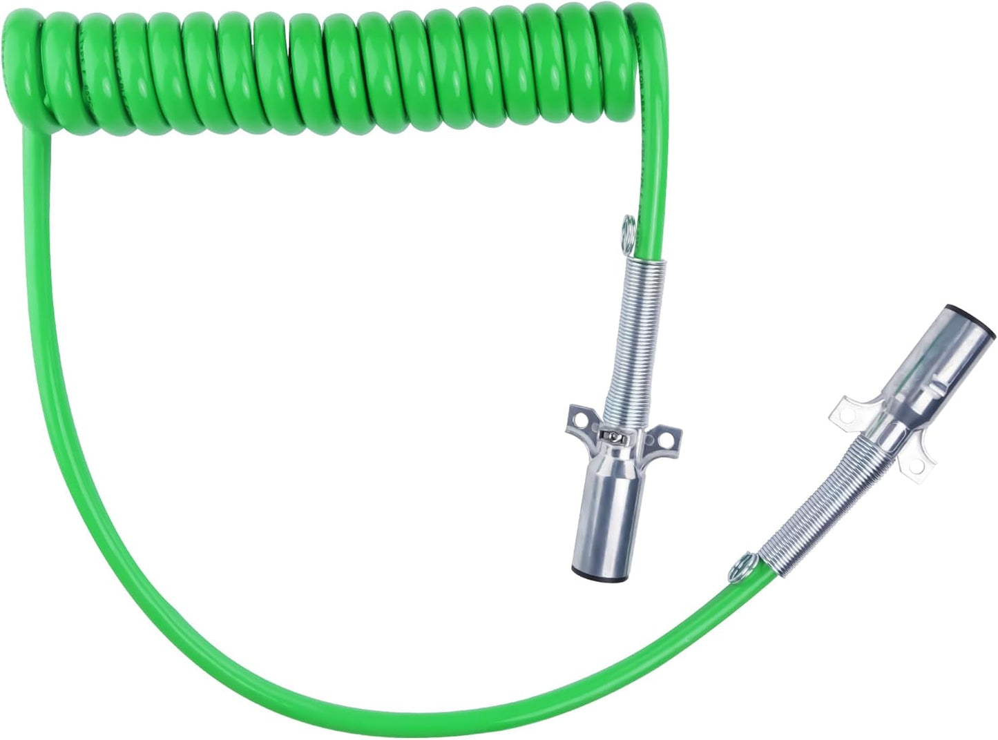 7 Way Coiled Cord 15 FT Green ABS Electrical Power Cords Coil Pigtail Power Wire Heavy Duty Cable for Semi Truck Trailer Tractors