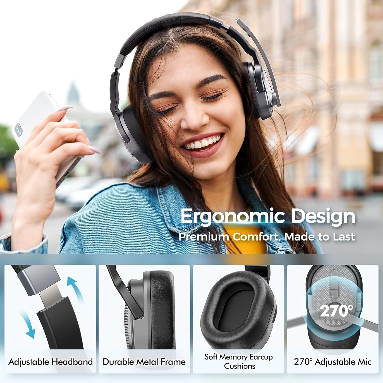Trucker Bluetooth Headset, Wireless Headsets with Noise Cancelling Microphone, 50+Hrs HD Talktime Bluetooth Headphones with Detachable Earpad/Single+Dual Mode for Office/Driving/Home (Silver) TRUCK DRIVER