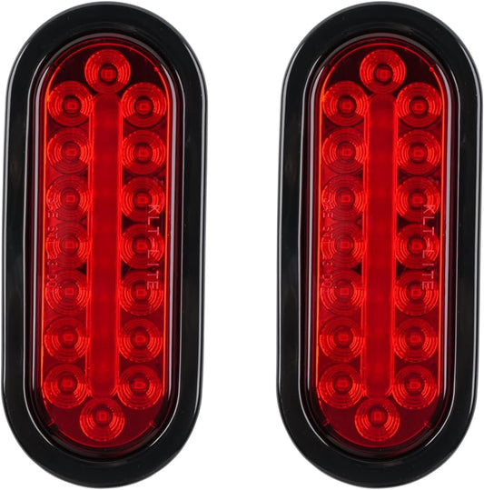 2Pcs 6" Oval LED Red Tail Trailer Light 24Leds, IP65 Waterproof, Stop Brake Turn Signal Reverse Marker, Surface Mount, for Bus Lorry Camper Boat Bus Truck RV Pickup Golf Cart Motorcycle(Red 24 LED) TRUCK DRIVER