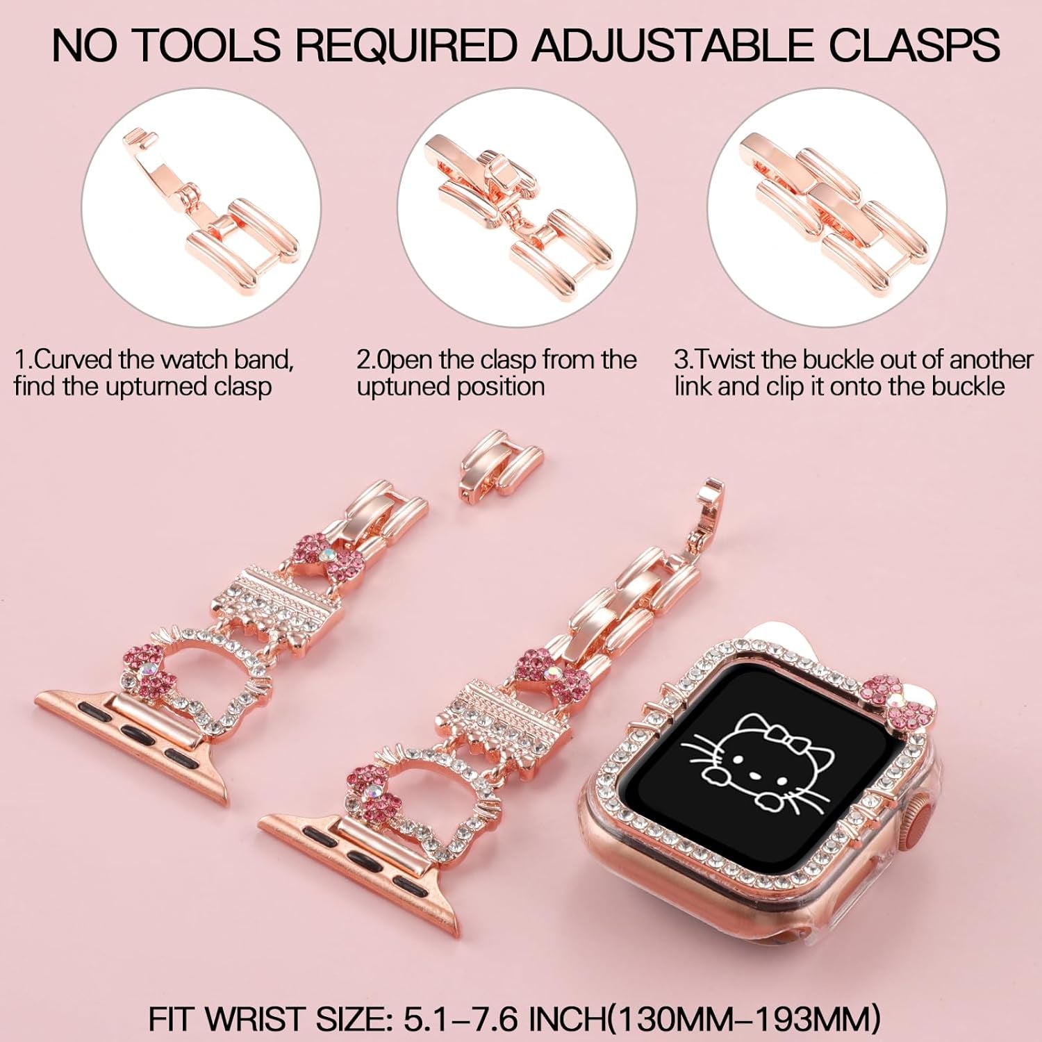 Bling Bracelet Band with Protector Case Compatible with Apple Watch Bands for Women Iwatch Series 10 46 Mm 42Mm,Series 9 8 7 41Mm 45Mm,Series 6 5 4 SE 41Mm 45Mm,Cute Cartoon Dressy Jewelry Metal Strap