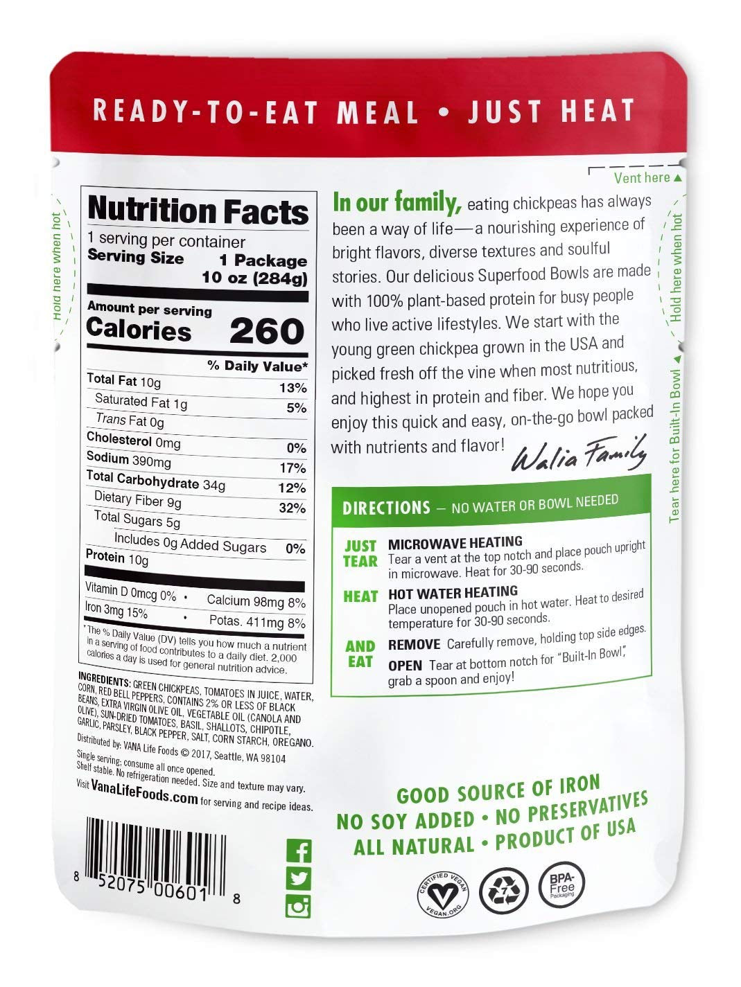 Life'S Foods Plant Based Ready Meal - Green Chickpea Superfood Bowl Heat and Eat Microwaved Cooked Bowl | Product of the USA (Chipotle & Black Bean, Pack of 6)