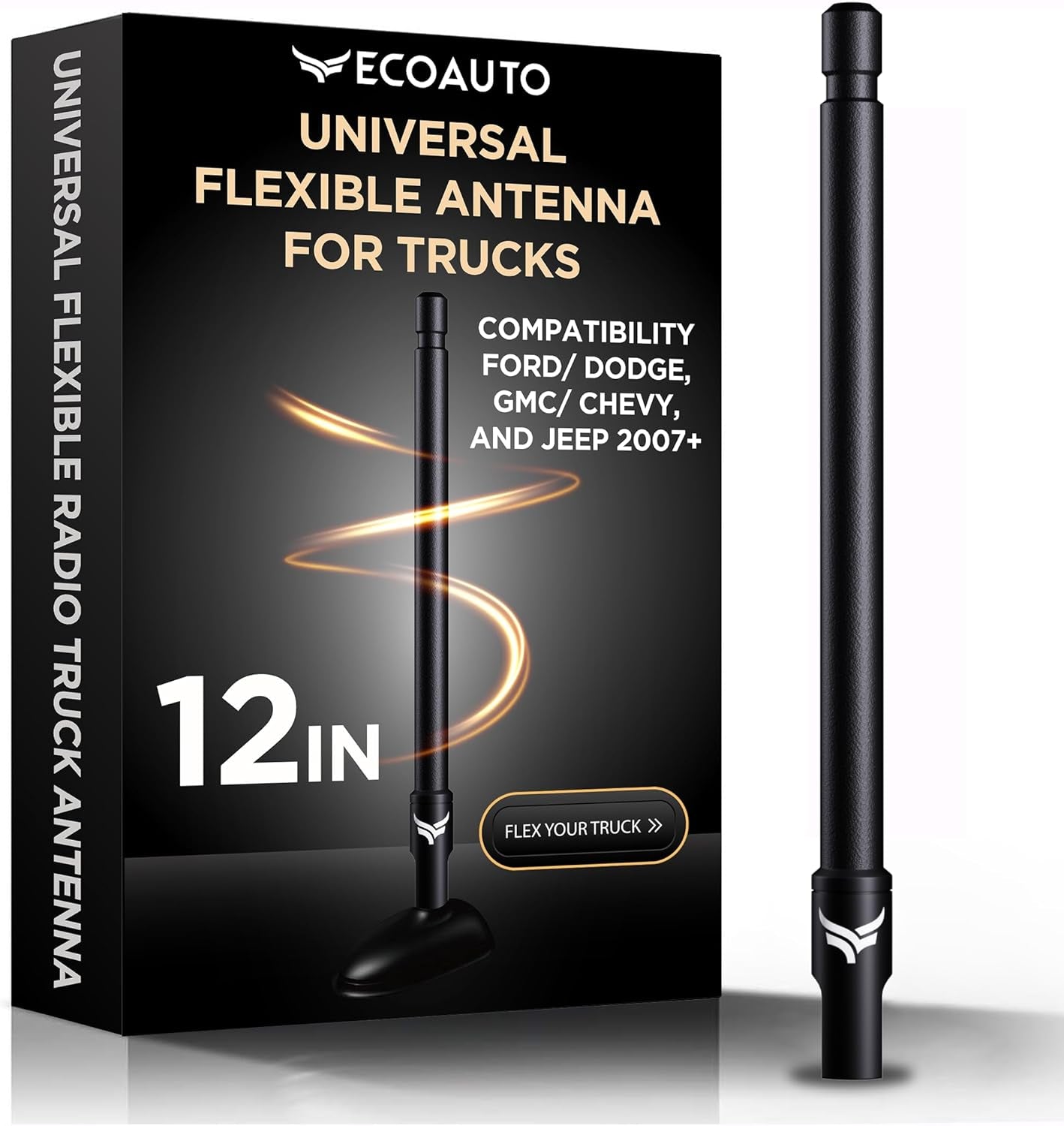 Universal Radio Truck Antenna (5" Flexible) - Fit for Ford, Dodge, GMC, Chevy, Jeep (2007+) - Perfect Truck Accessories for Men - anti Theft, Carwash Safe, Short Replacement Antenna for Truck TRUCK DRIVER