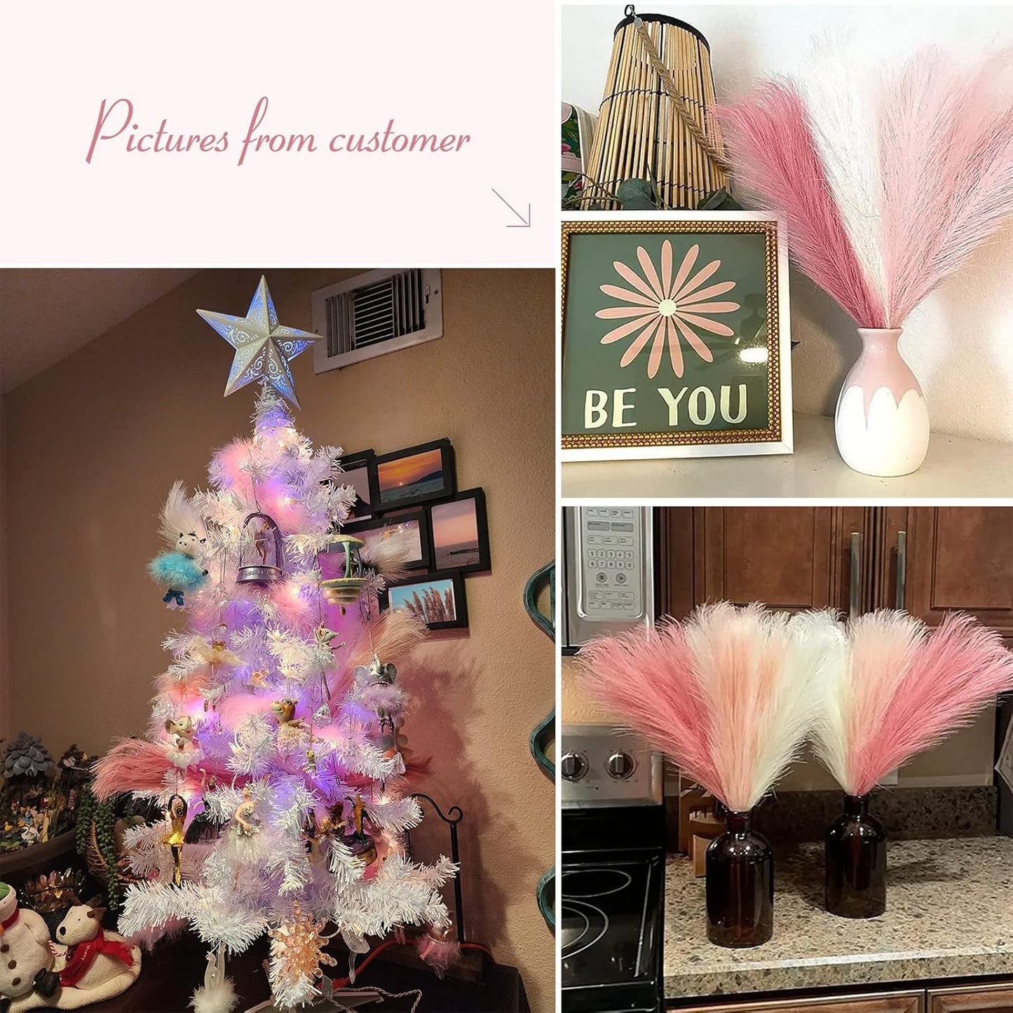 Pampas Grass Pink Decor 17.7 Inch 6Pcs, Faux Pampas Grass Home Decor, Artificial Pampas Grass Blush Fake Pampas, Short Vase Room Christmas Decoration