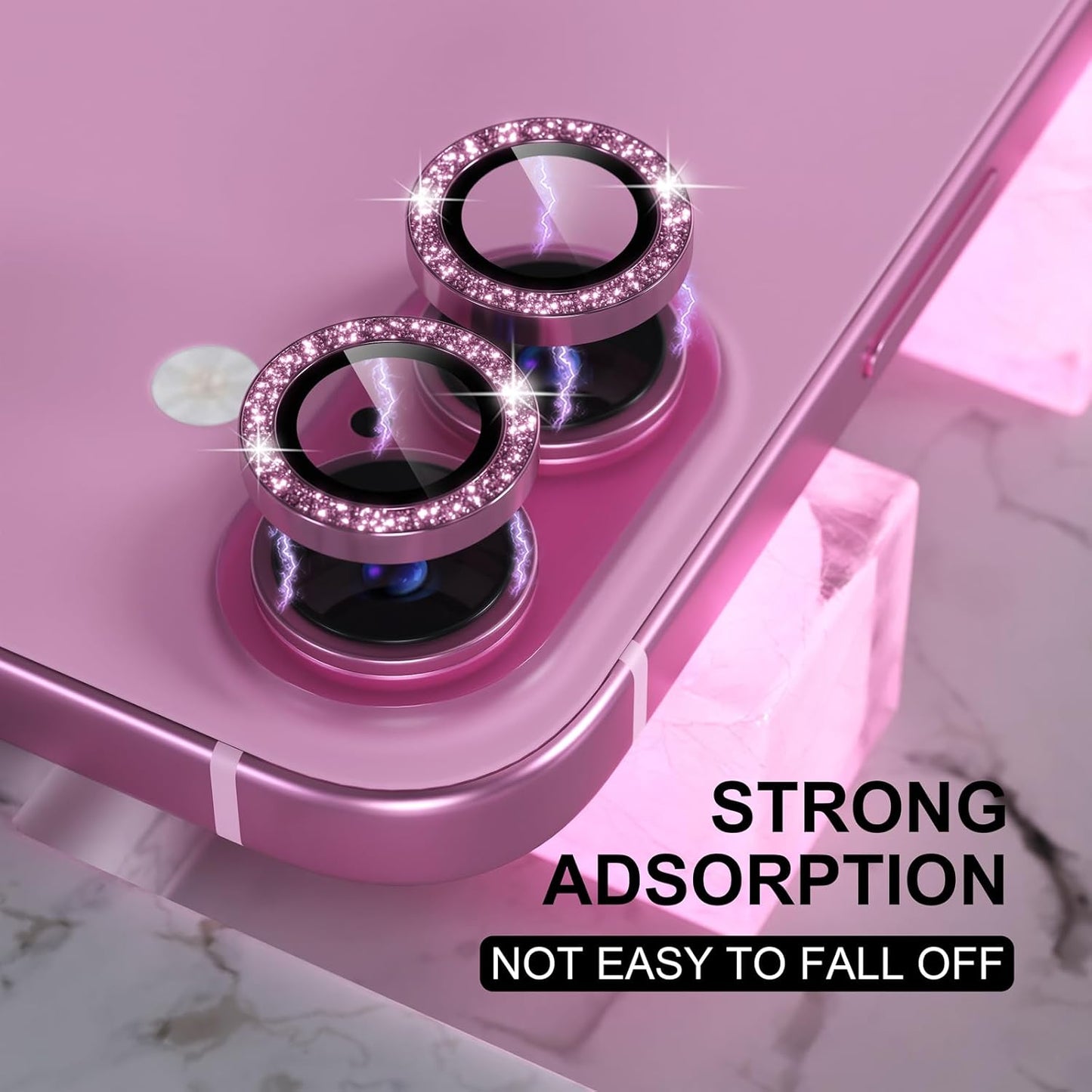 Compatible for Iphone 16 /Iphone 16 plus Camera Lens Protector Bling, 9H Tempered Glass Camera Cover Screen Protector Metal Ring Decoration Accessories(Glitter-Pink)